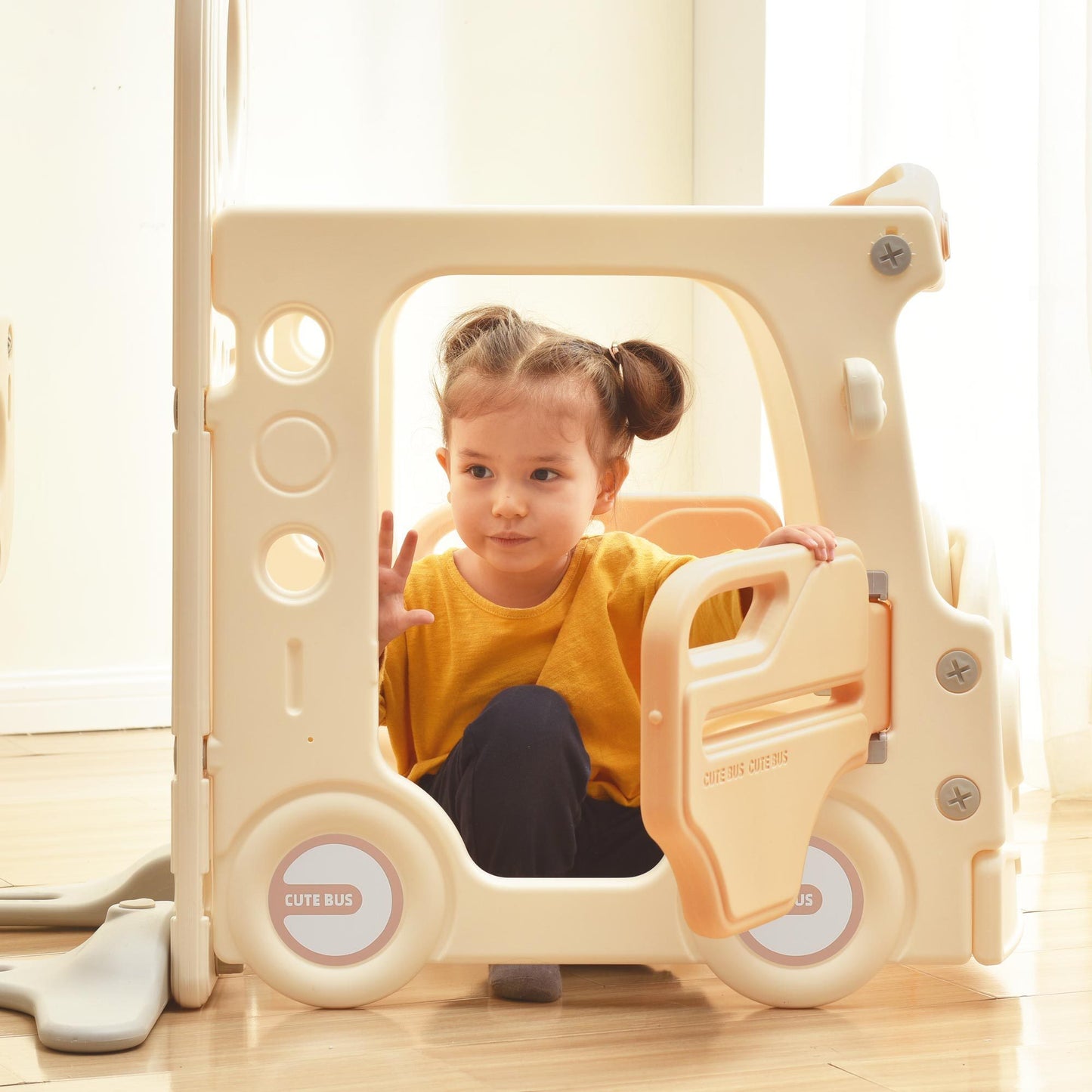 Kids Swing-N-Slide: Freestanding Bus Toy with Slide & Swing for Toddlers | Basketball Hoop | Fun Bus Play Structure