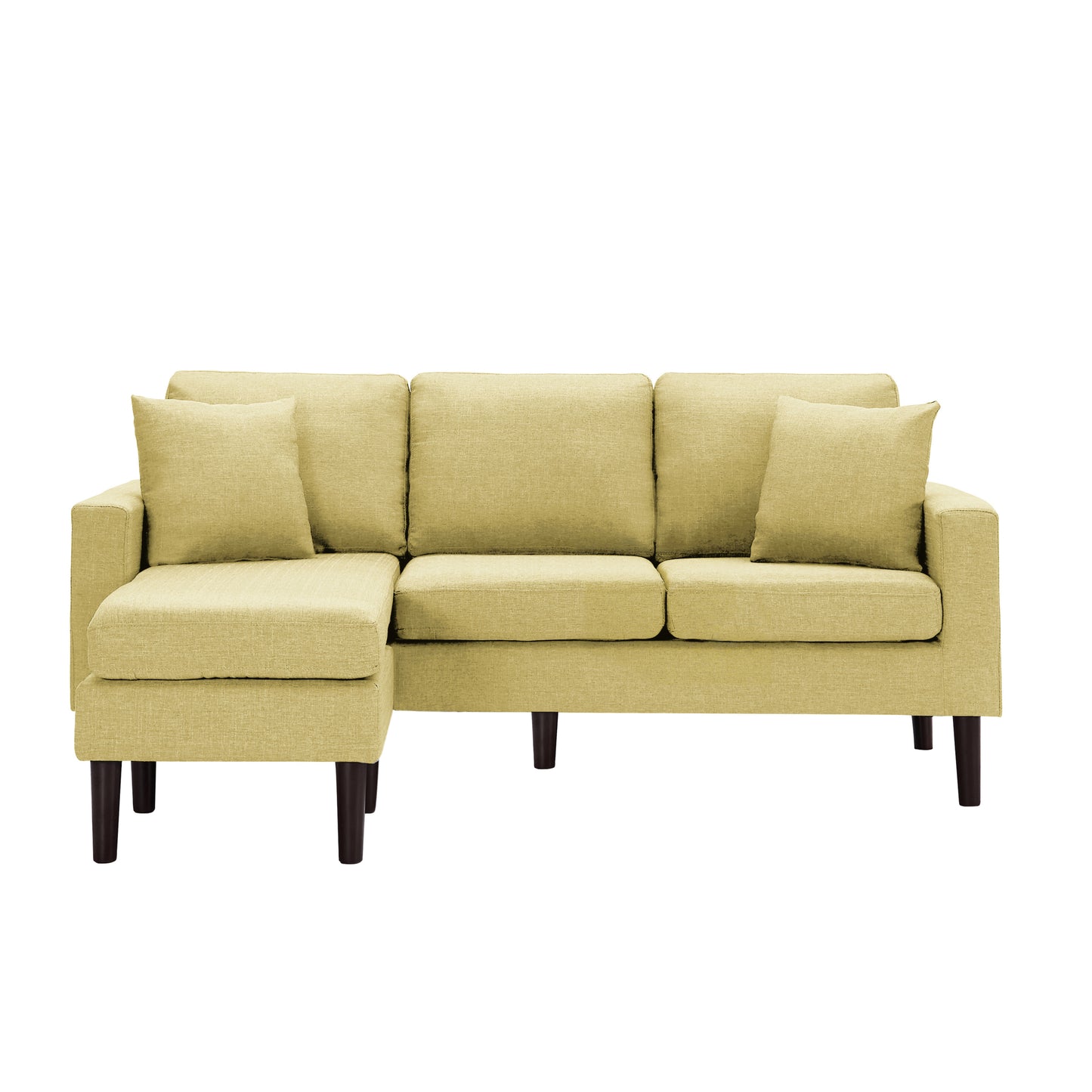 72" Sectional Sofa, Left Hand Facing with 2 Pillows, Yellow Fabric - Size & Color Options