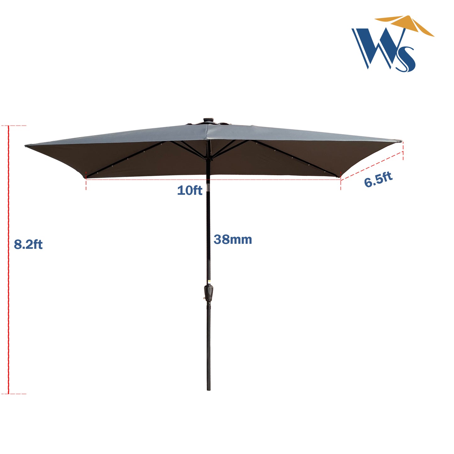 10 x 6.5t Rectangular Patio Solar LED Lighted Outdoor Umbrellas - Crank, Tilt - Garden, Backyard, Pool.