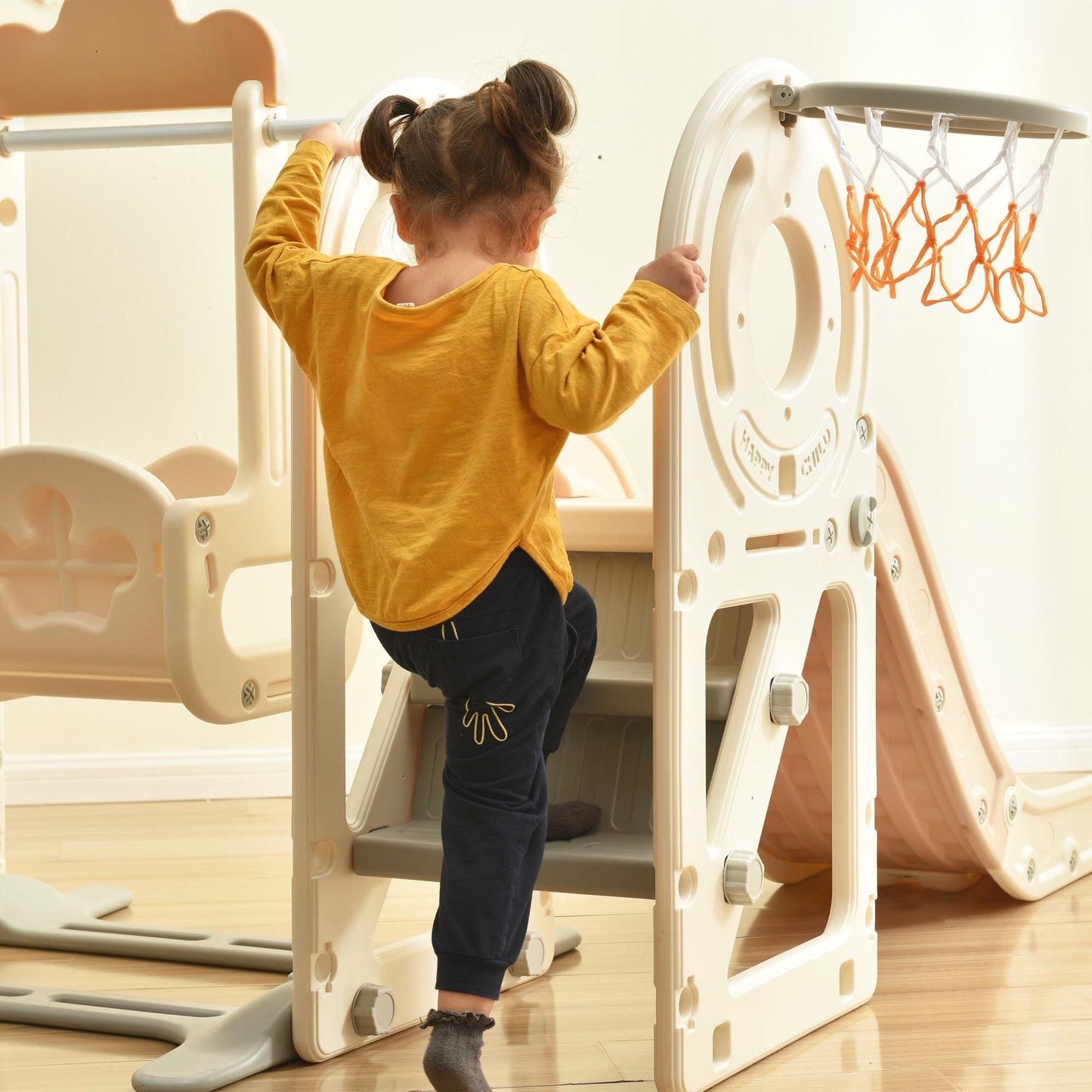 Kids Swing-N-Slide: Freestanding Bus Toy with Slide & Swing for Toddlers | Basketball Hoop | Fun Bus Play Structure