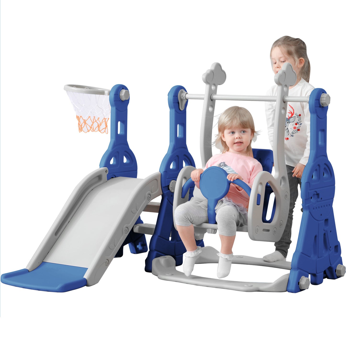 Toddler Slide and Swing Set 3 in 1: Perfect Indoor & Outdoor Kids Playground Climber Swing Playset with Basketball Hoops**