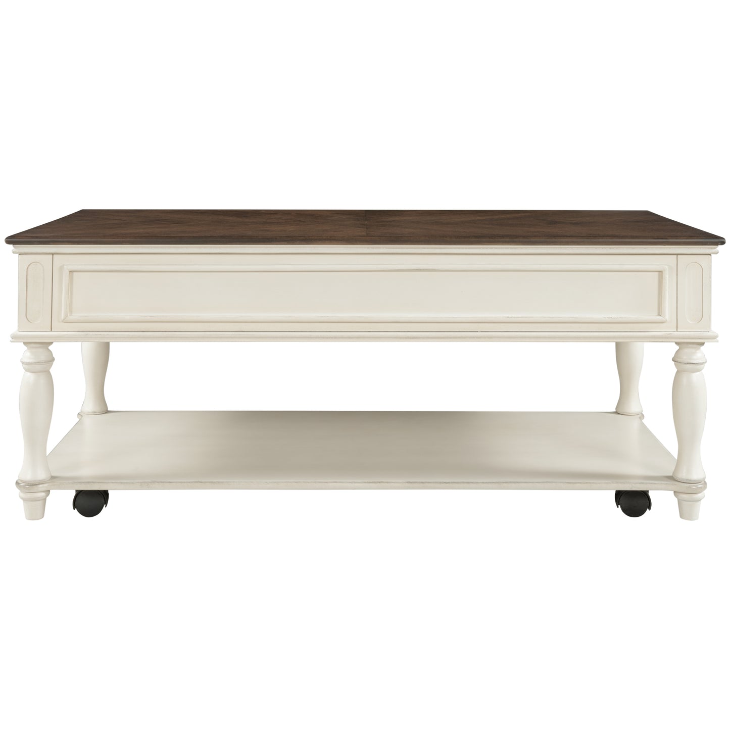 Retro Two-tone Cocktail Table Coffee Table with Caster Wheels | Easy Assembly | Movable | Livingroom Furniture | Antique White Color
