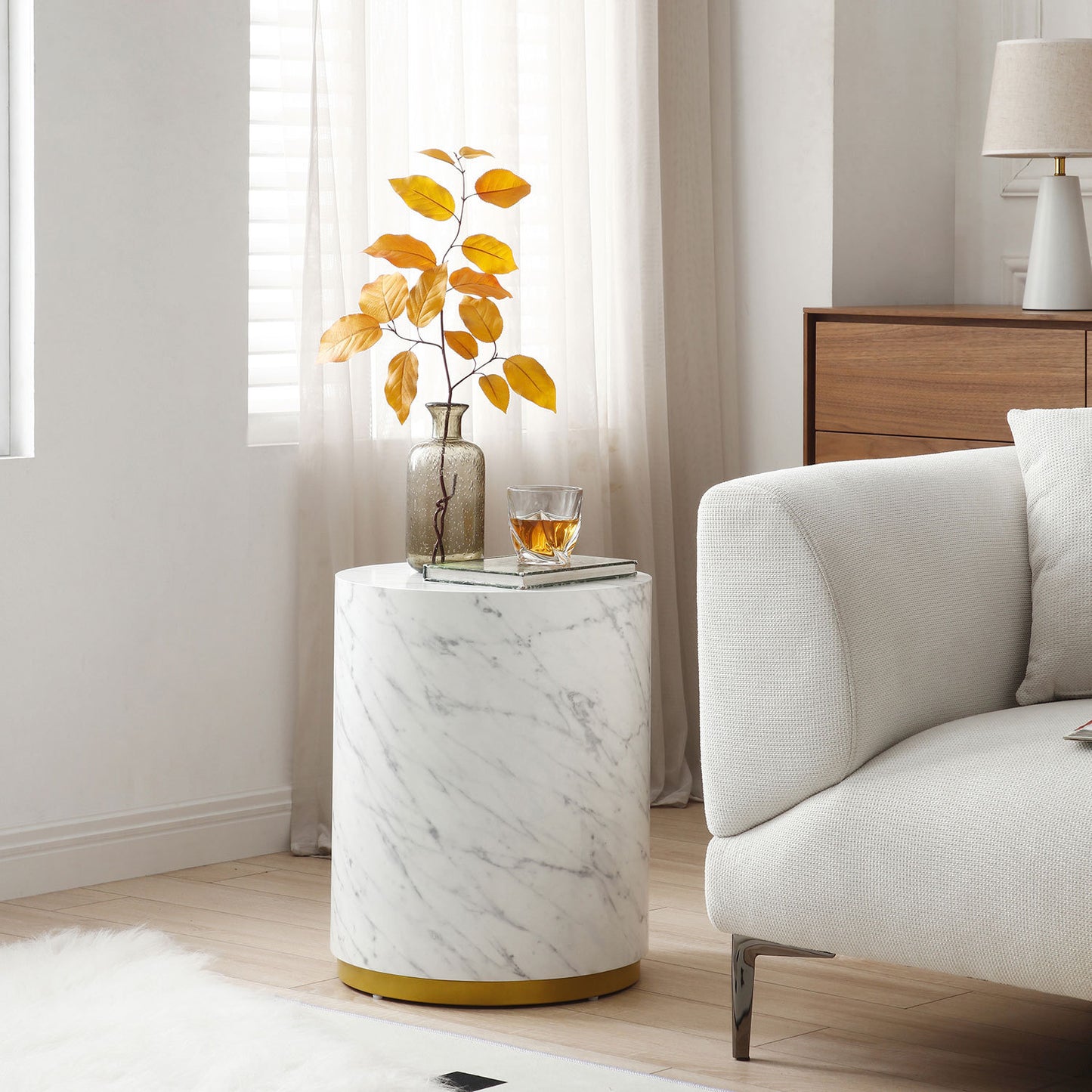 15.75" Round Sidetable for Living Room, Fully Assembled, White - Stylish and Functional Furniture Piece for Your Home