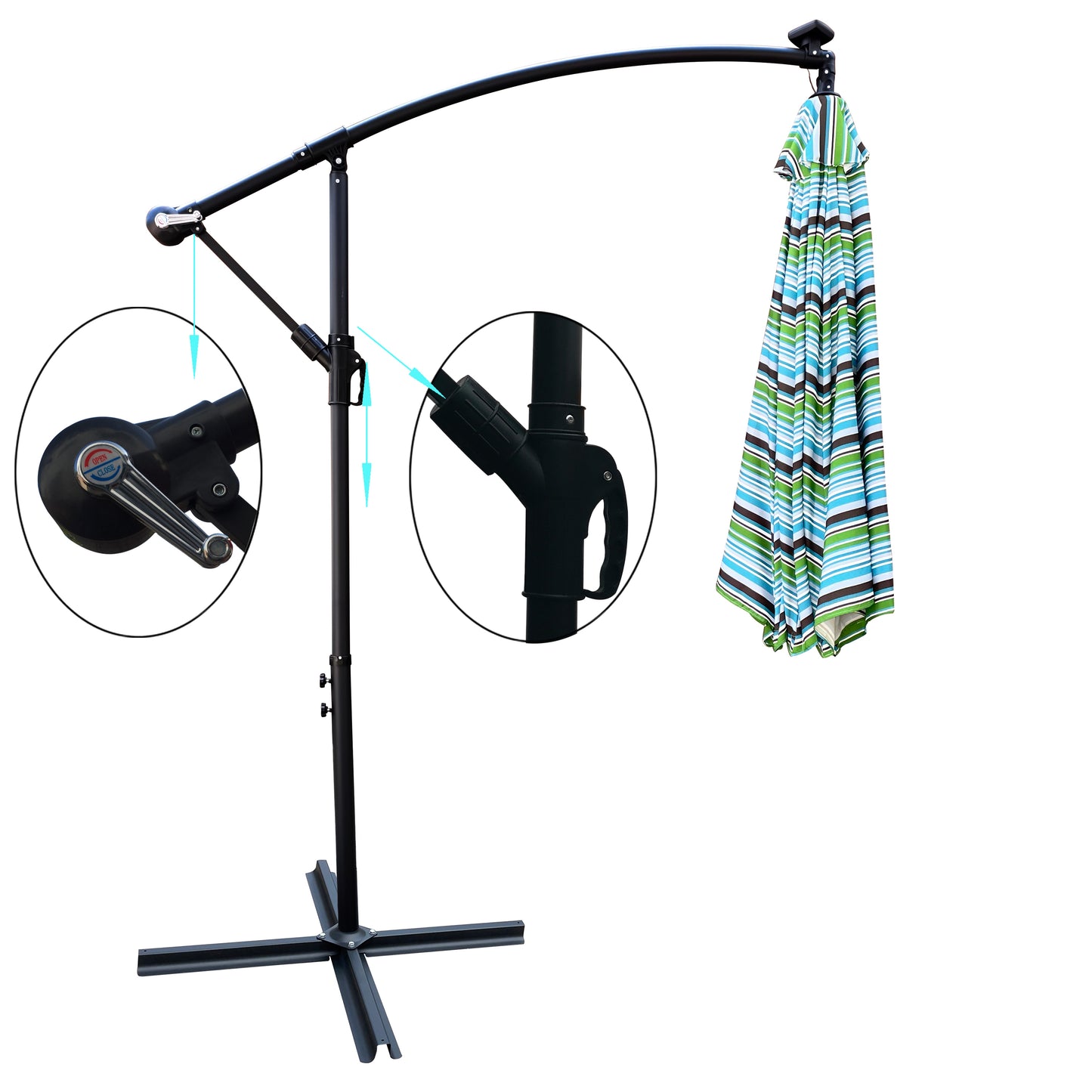 10 ft Outdoor Patio Umbrella - Solar Powered LED Lighted Sun Shade Market Waterproof 8 Ribs Umbrella with Crank and Cross Base - Garden Deck Backyard Pool Shade - Outside Deck Swimming Pool - Black