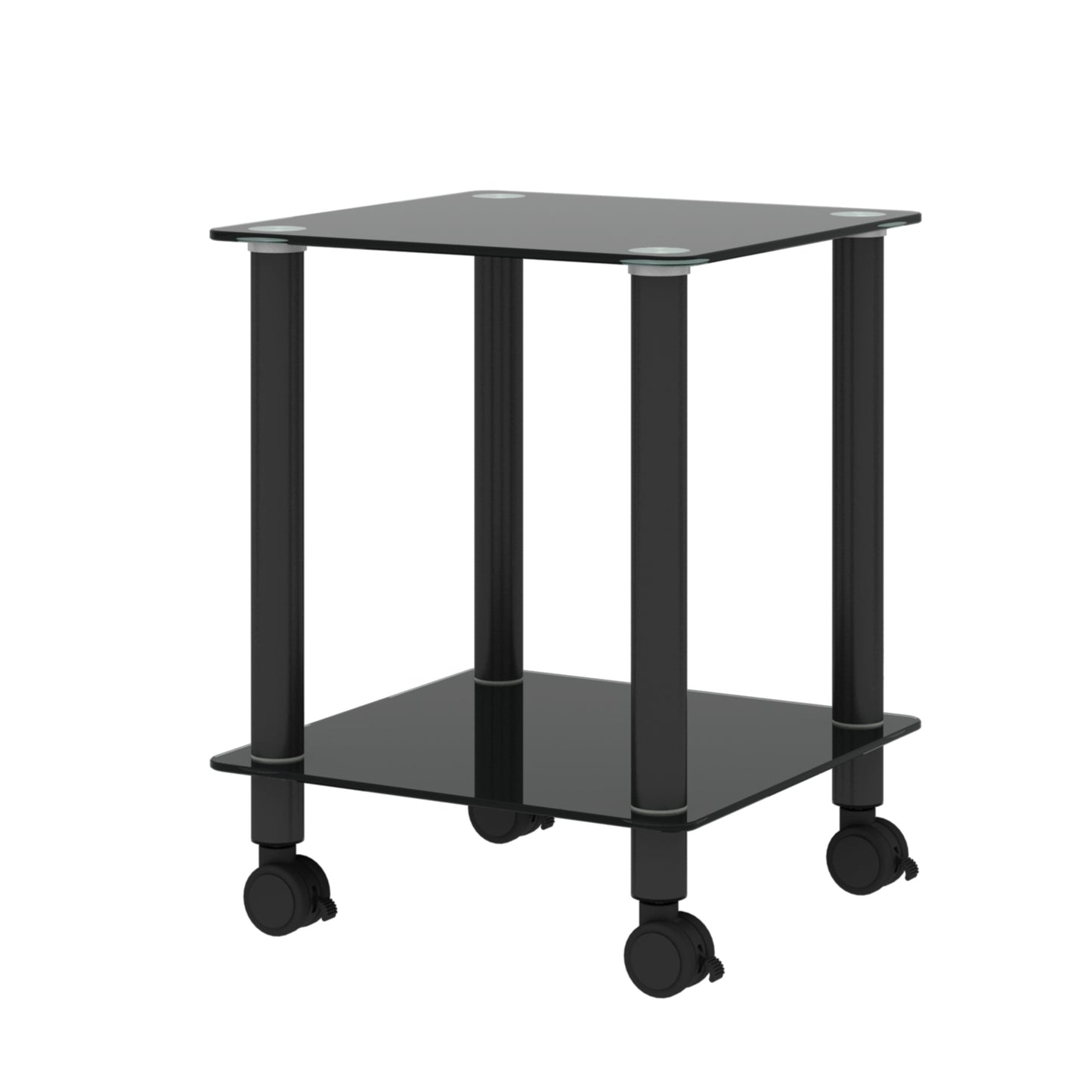 2-Piece Black Side Table: 2-Tier Space End Table, Modern Night Stand with Storage Shelve
