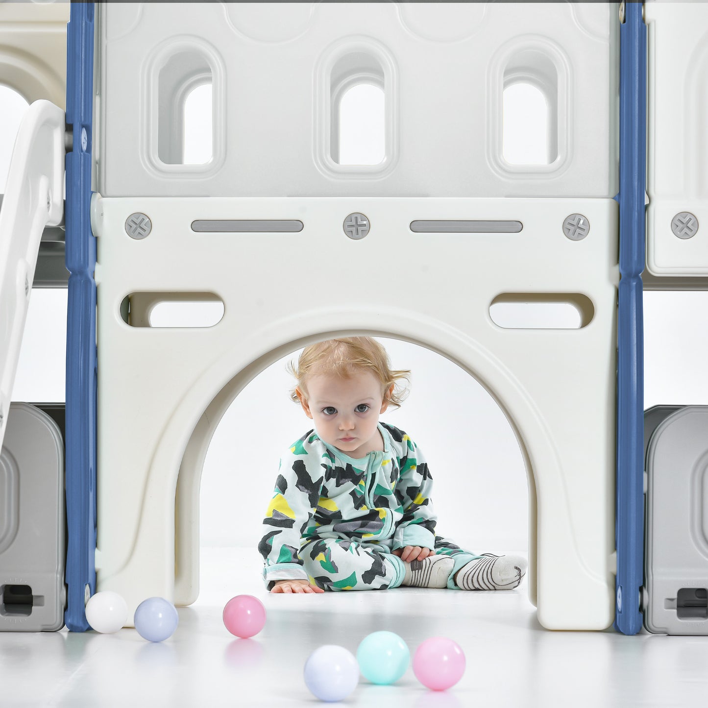 Kids Slide Playset Structure, Freestanding Castle Climber with Slide and Basketball Hoop, Toy Storage Organizer for Toddlers, Kids Climbers Playhouse for Indoor Outdoor Playground Activity