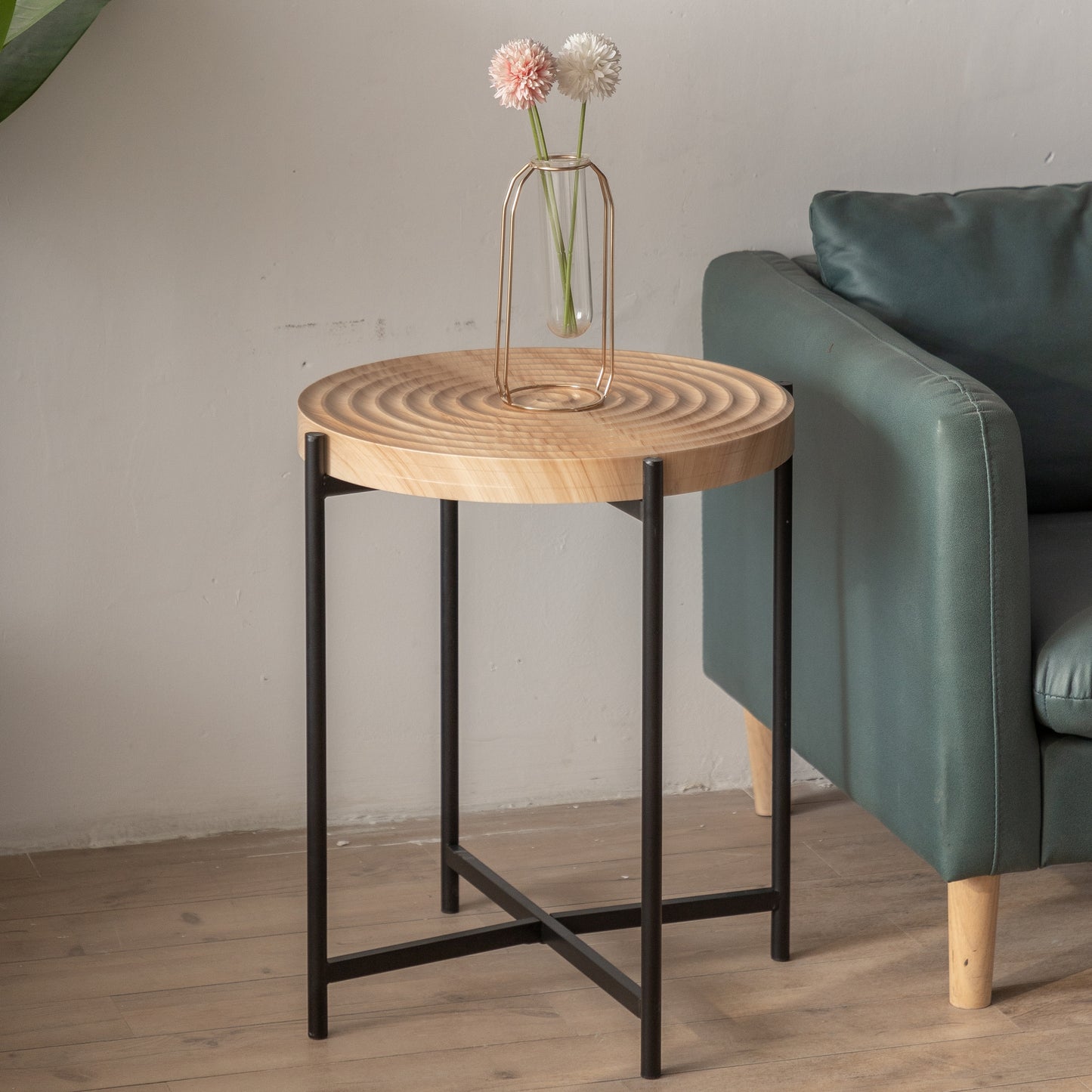 20.47" Modern Thread Design Round Coffee Table - MDF Table Top, Cross Legs Metal Base - Sleek and Stylish Living Room Furniture - Available in Various Colors and Sizes
