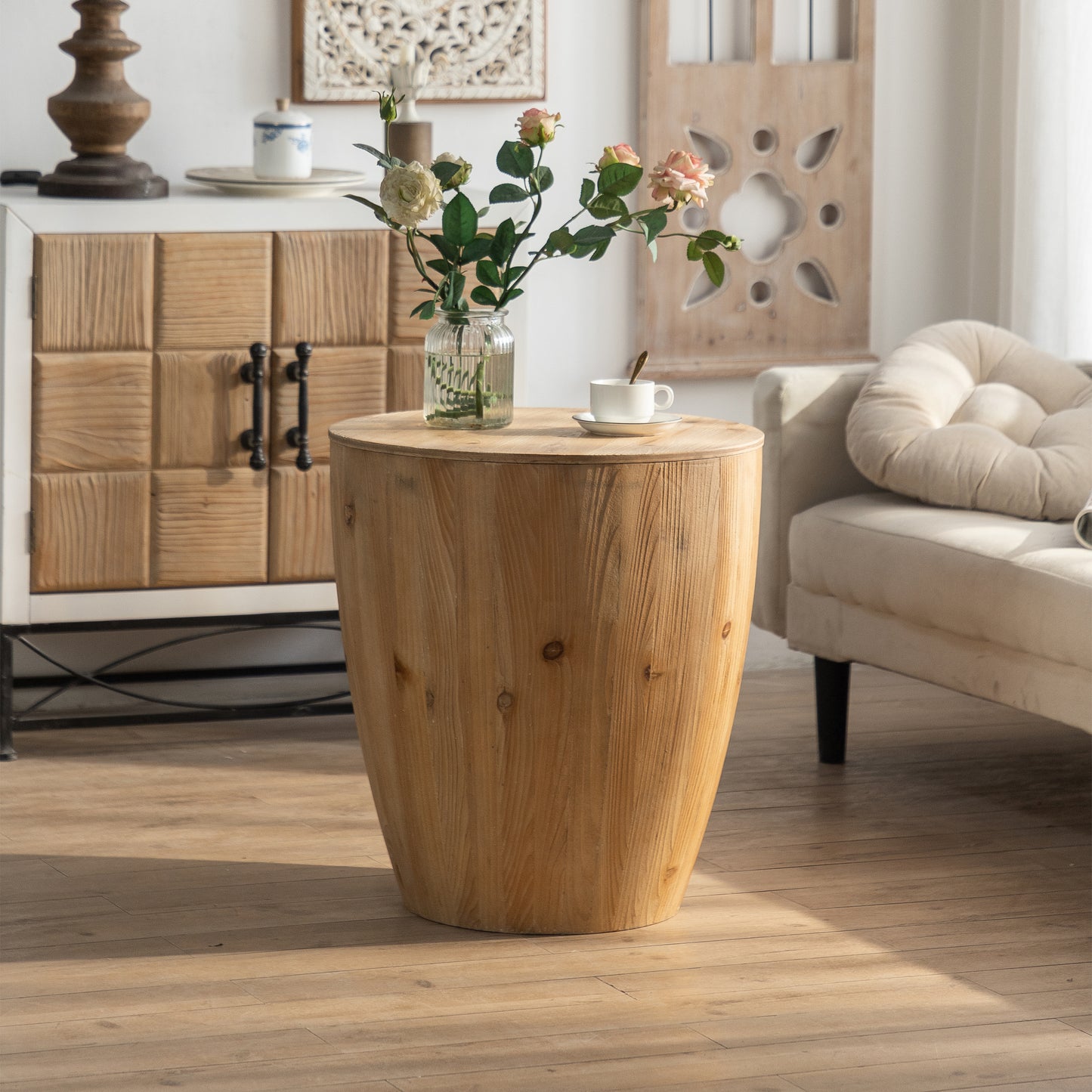 21.06" Vintage Style Bucket Shaped Coffee Table for Office, Dining Room, and Living Room - Elegant and Functional Furniture with Timeless Design