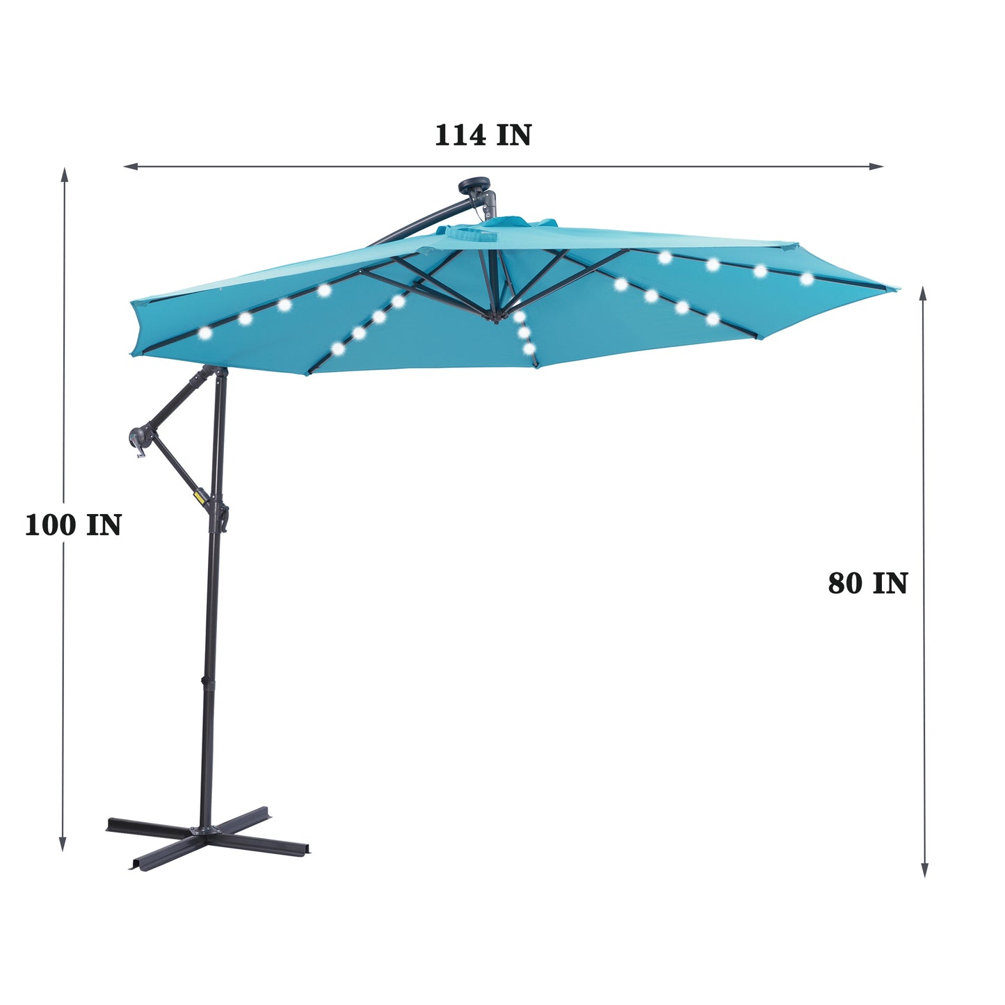 10 FT Solar LED Patio Outdoor Umbrella with 32 LED Lights - Easy Open Adjustment, Hanging Cantilever Offset Design - Ideal for Outdoor Spaces