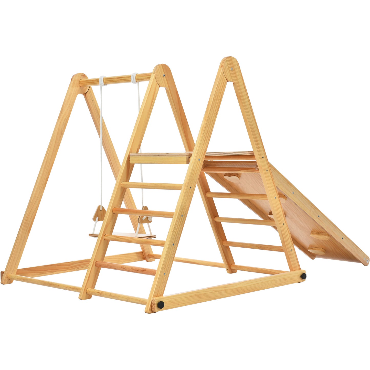 Wooden Swing and Slide Set Indoor Foldable Climbing Playground Playset for Kids, Rock Climb Ramp, Toddlers Climbing Toys