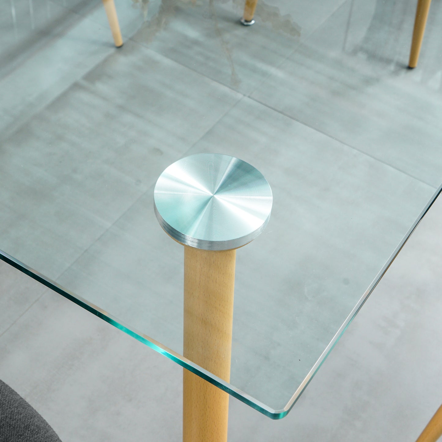 Mid Century Tempered Glass Kitchen Table, Wood-Transfer Metal Legs, Sleek Design, Various Colors & Sizes