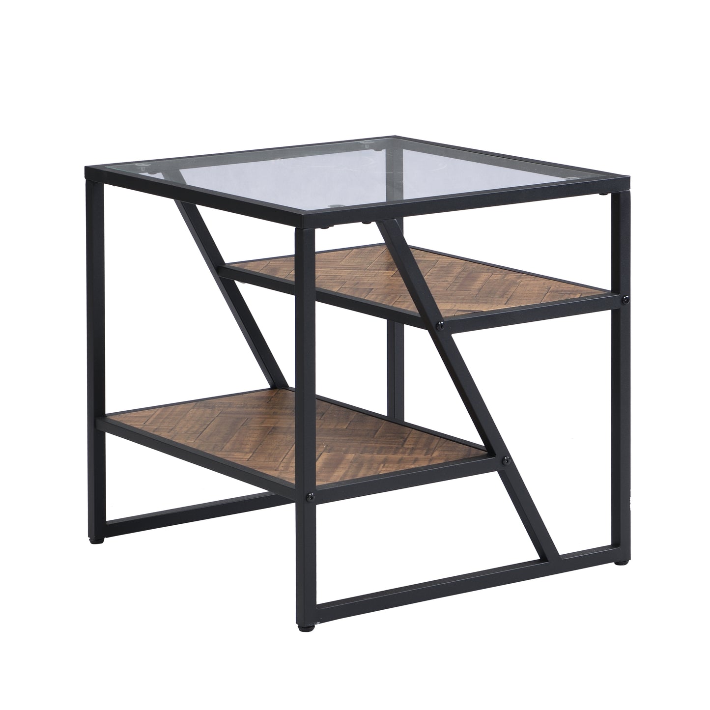 Black Side Table, End Table with Storage Shelf, Tempered Glass Coffee Table with Metal Frame for Living Room & Bedroom, Modern Design Furniture