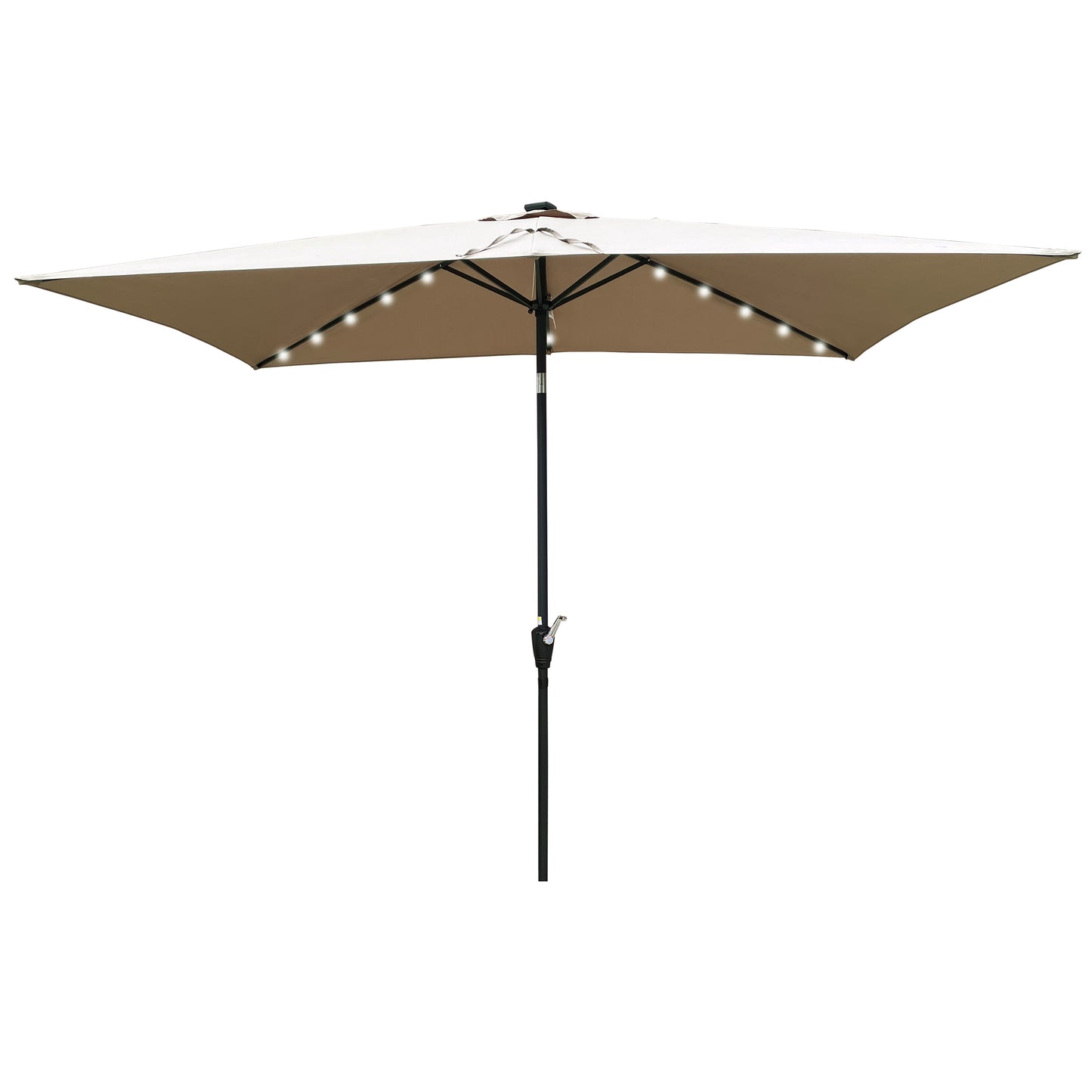 10 x 6.5t Rectangular Patio Solar LED Lighted Outdoor Umbrellas: Crank, Push Button Tilt for Garden, Backyard, Pool.