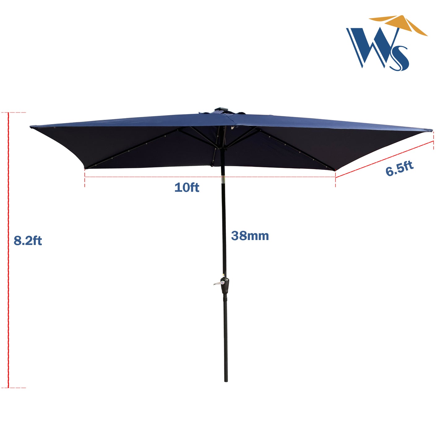 "Rectangular Solar LED Lighted Outdoor Umbrella - 10 x 6.5t Size - Crank & Tilt - Ideal for Garden, Backyard, Pool"