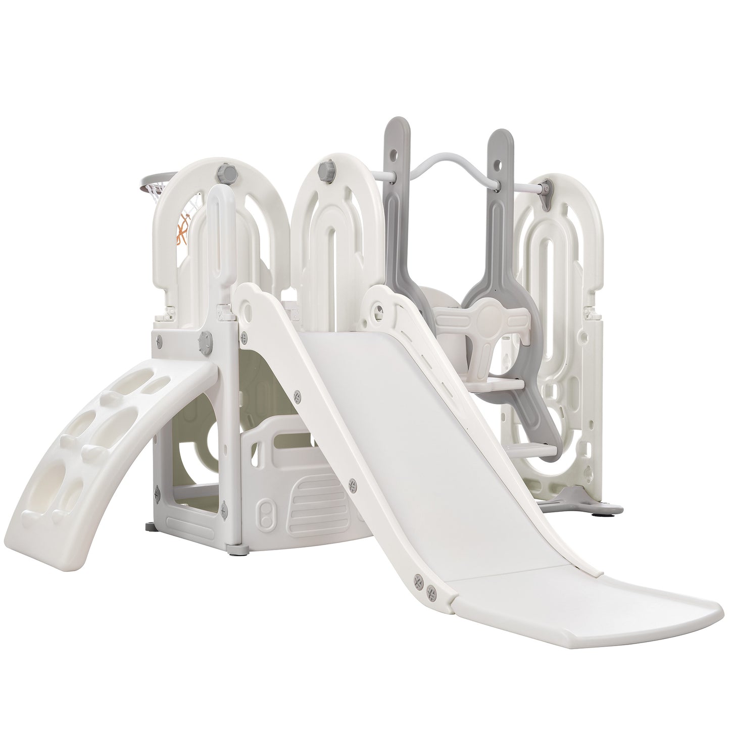 Toddler Slide and Swing Set: 5 in 1, Kids Playground Climber Slide Playset with Basketball Hoop - Freestanding Combination for Indoor & Outdoor Use