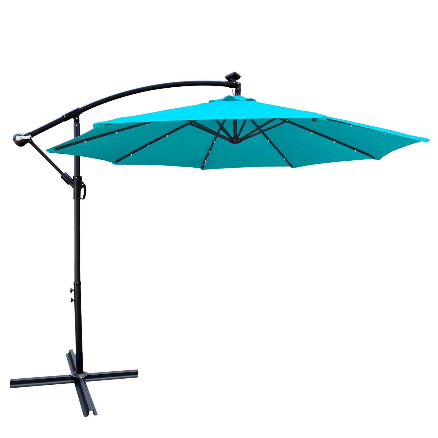 10 ft Outdoor Patio Umbrella Solar Powered LED Lighted Sun Shade Market Waterproof 8 Ribs Umbrella with Crank and Cross Base - Garden Deck Backyard Pool Shade - Outside Deck Swimming Pool - (Color/Size)
