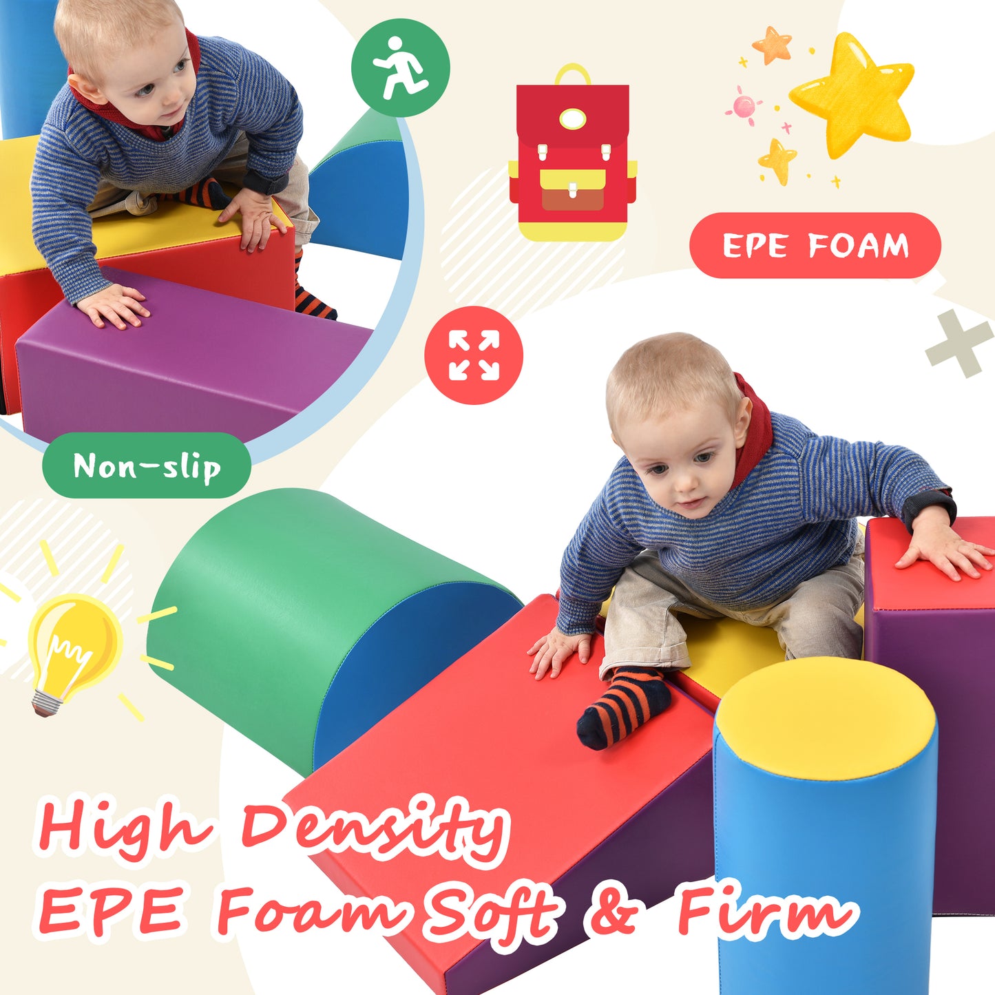 Soft Climb and Crawl Foam Playset - Safe Foam Nugget Shapes Block for Infants, Preschools, Toddlers, Kids Crawling and Climbing Indoor Play Structure