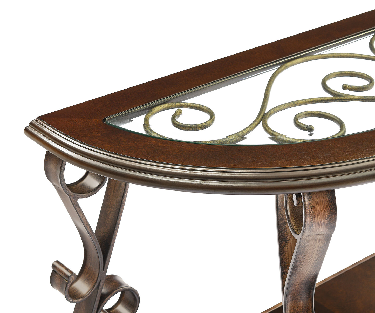 Console Table with Glass Table Top, Powder Coat Finish Metal Legs, Dark Brown - 25.5"X25.5"X23.5"