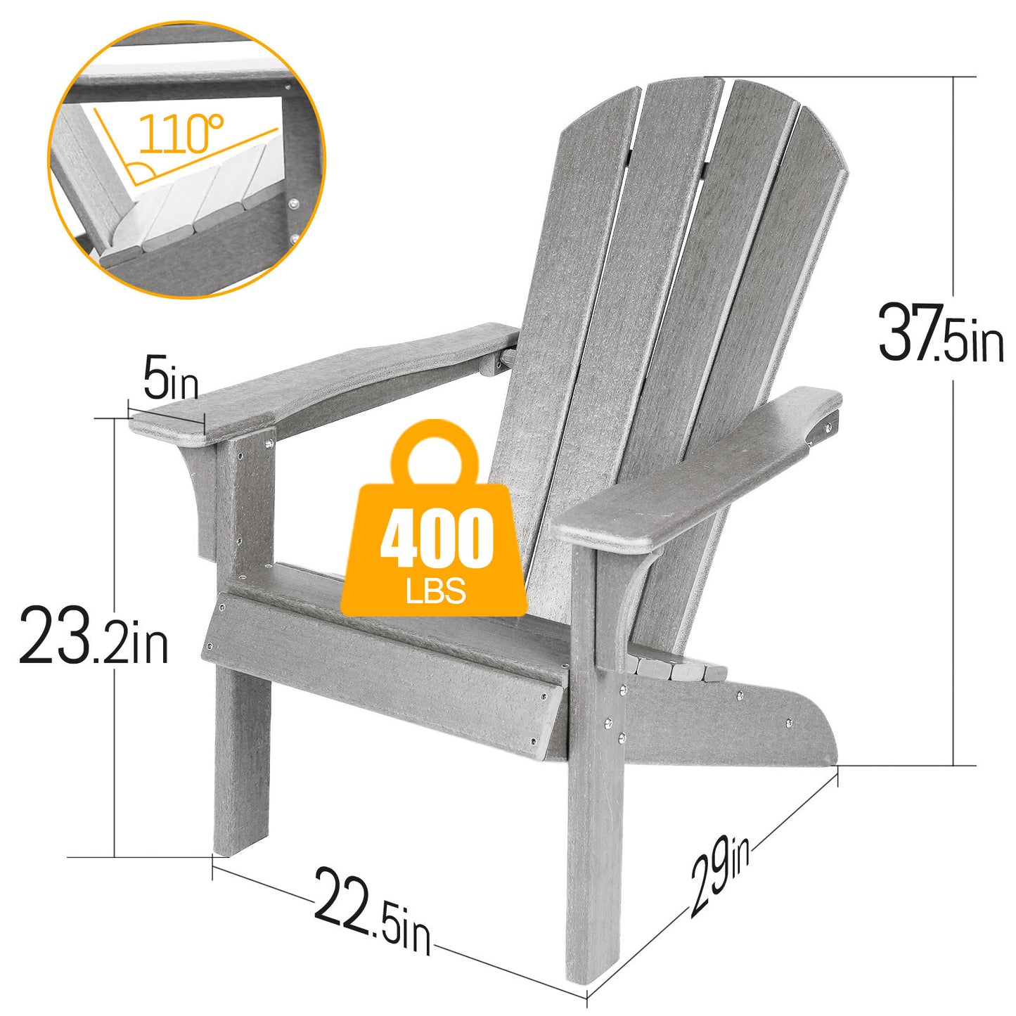 Adirondack Chair Holder: Weather Resistant HDPE Patio Chairs for Outdoor Spaces - Gray