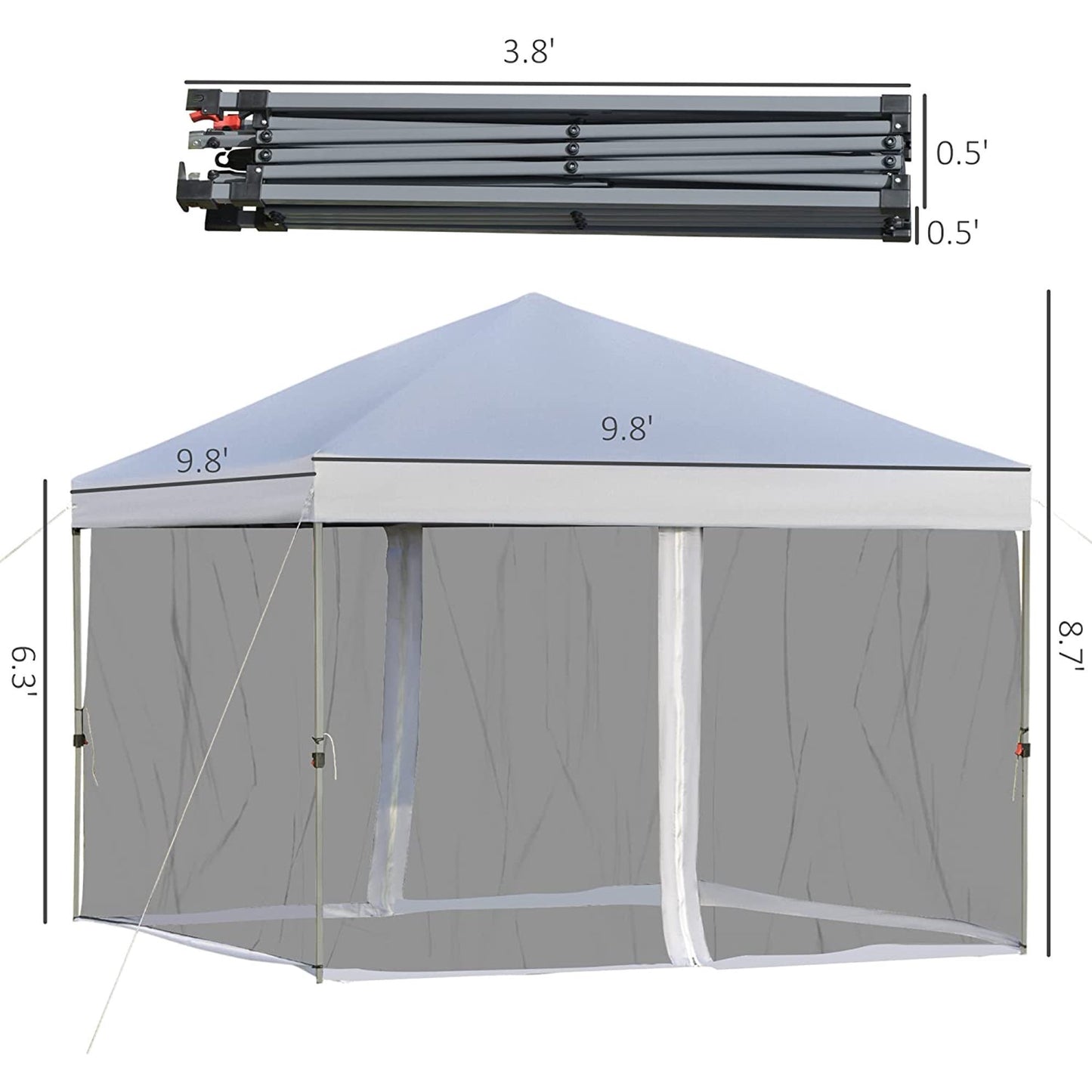 10' x 10' Portable Folding Tent Gazebo Outdoor with Removable Sidewalls, Mesh Curtains, Carrying Bag - White Canopy