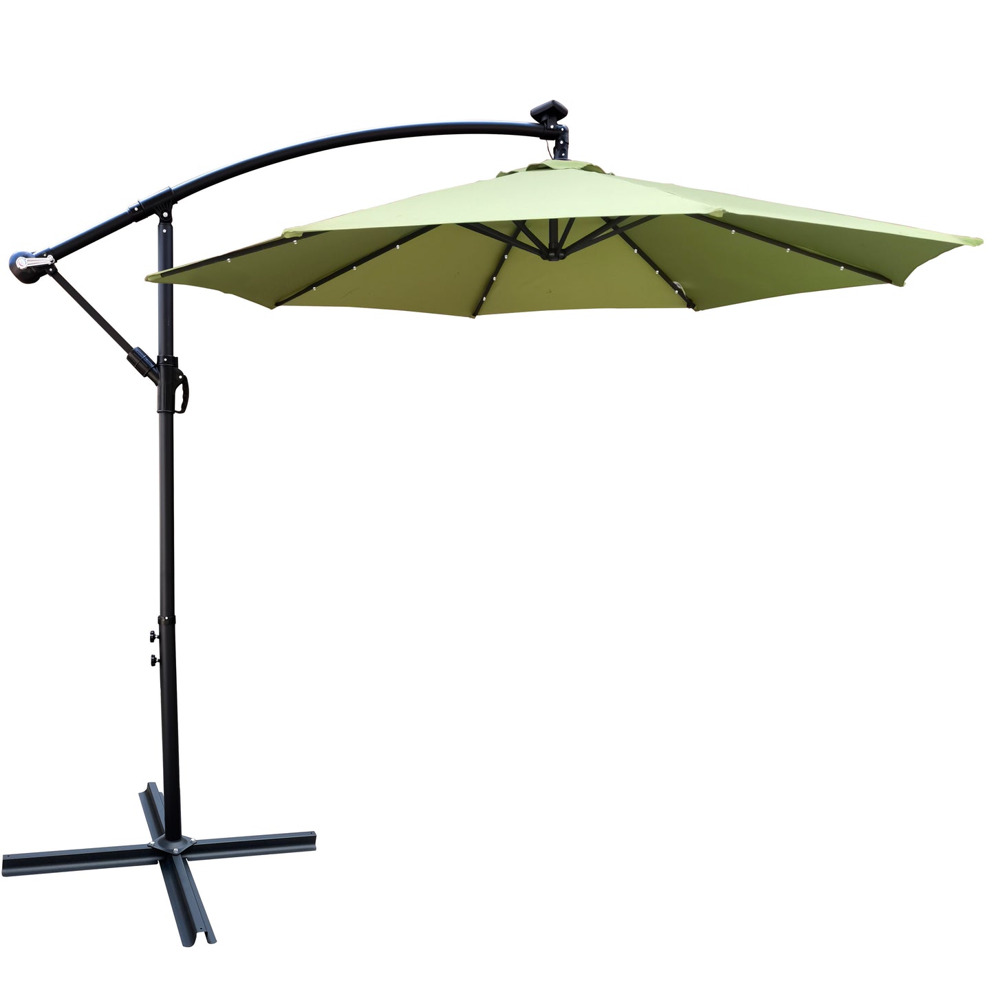 10 ft Outdoor Patio Umbrella Solar Powered LED Lighted Sun Shade Market Waterproof 8 Ribs Umbrella with Crank and Cross Base - Ideal for Garden, Deck, Backyard, Pool, and Outside Deck Swimming Pool - Various Colors & Sizes Available