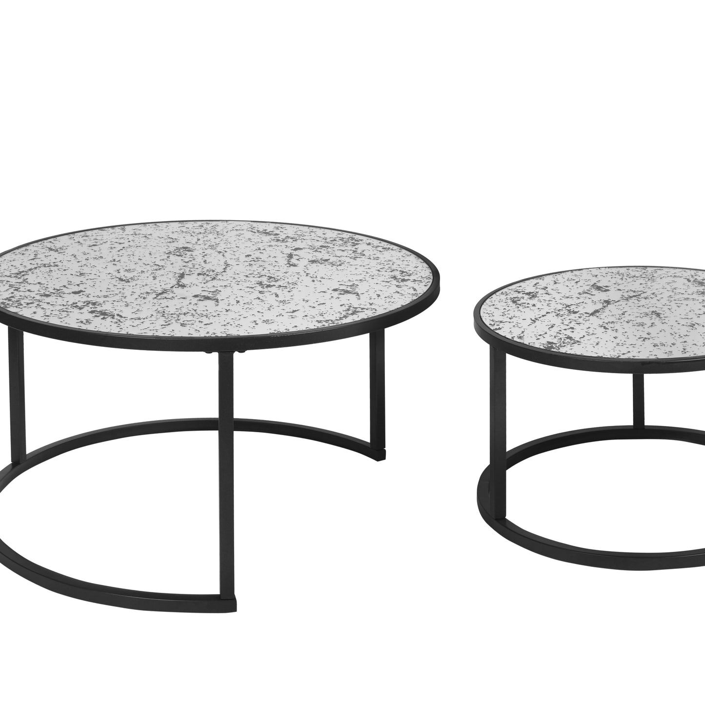 Round Coffee Table Set of 2 Metal Frame & Glass Top End Tables for Living Room Bedroom, Nesting Tables - Stylish & Functional Furniture