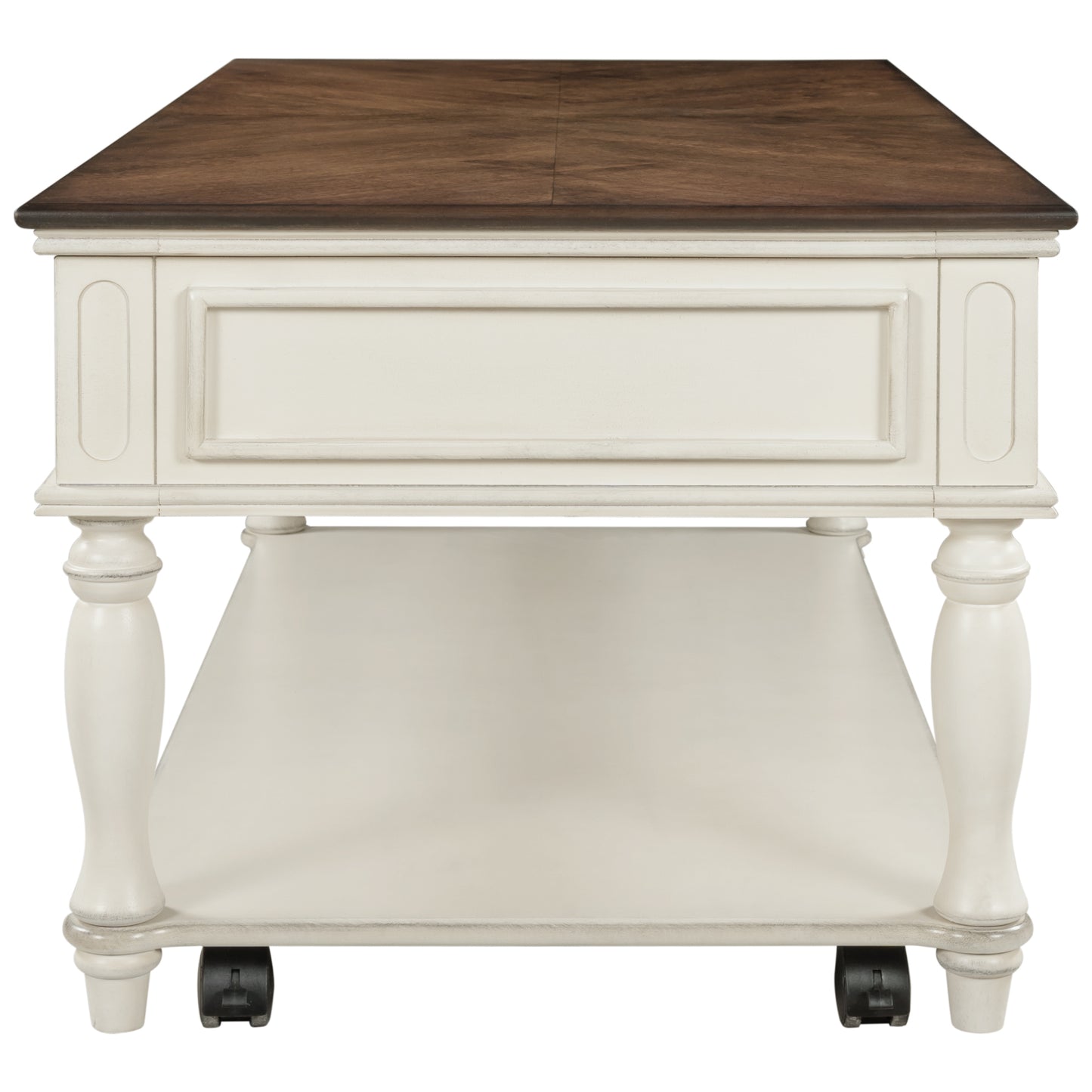 Retro Two-tone Cocktail Table Coffee Table with Caster Wheels | Easy Assembly | Movable | Livingroom Furniture | Antique White Color