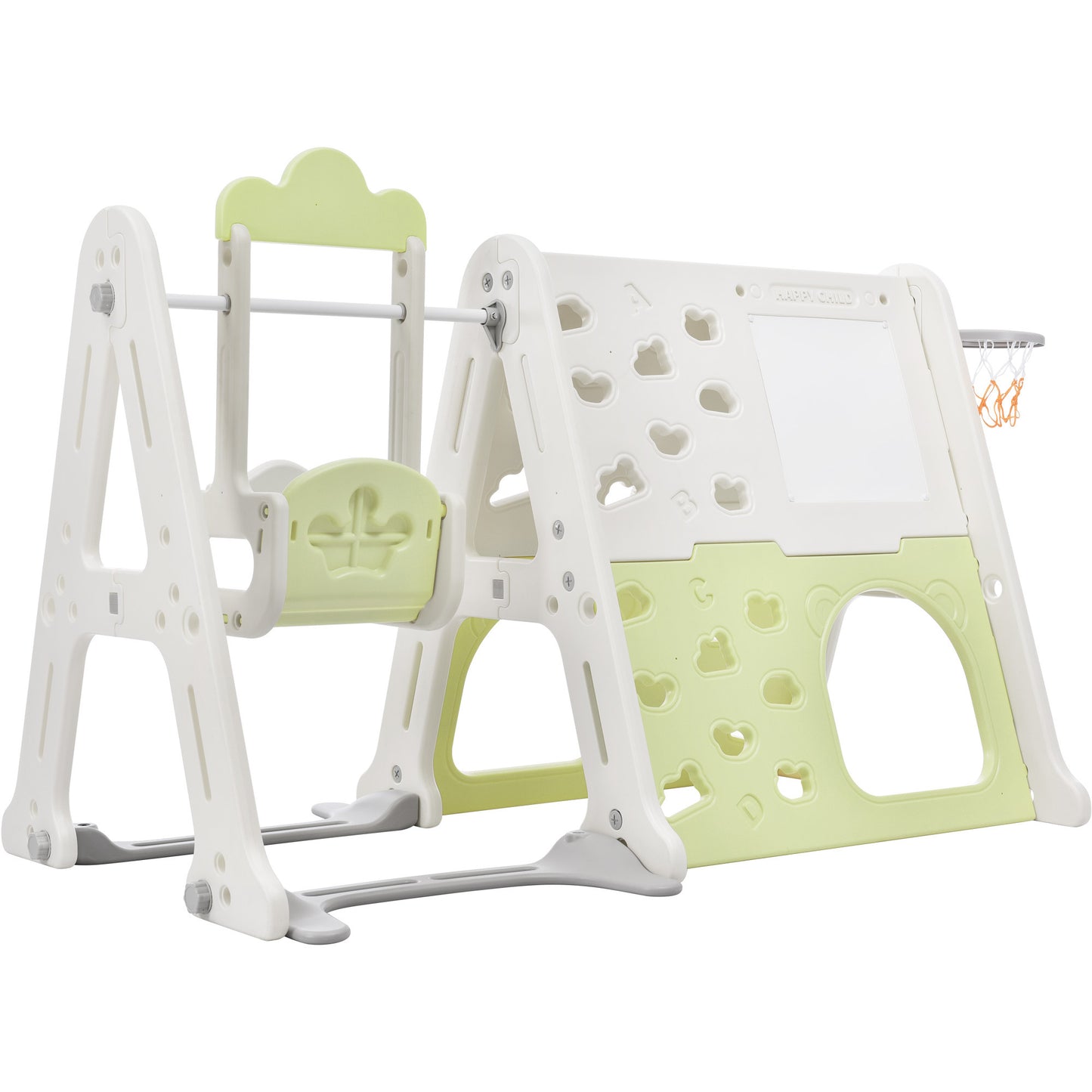 6-in-1 Toddler Climber and Swing Set - Kids Playground Climber Swing Playset with Tunnel, Whiteboard, Blocks, Hoop - Ideal for Babies - Indoor/Outdoor Play - White