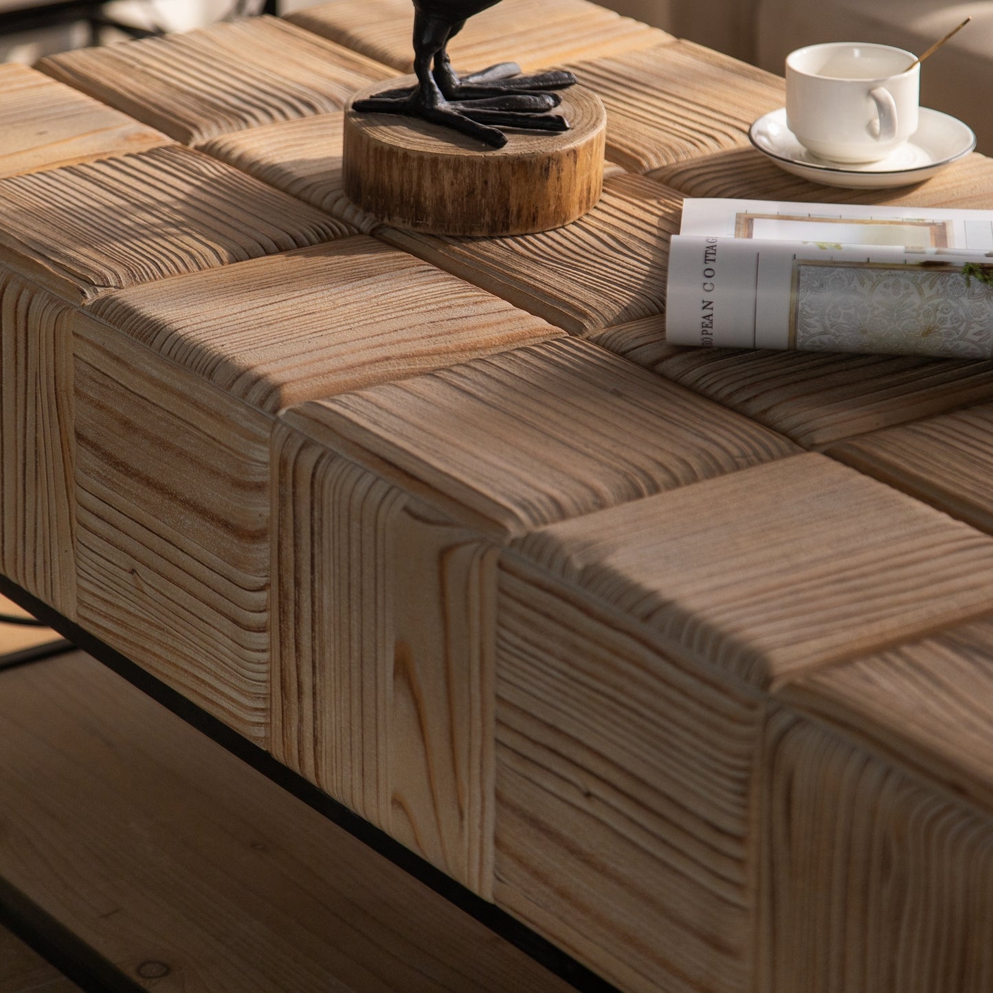 "Retro Square Coffee Table with Small Grid Splicing Design for Living, Office, and Dining Rooms - 47.64" Size"