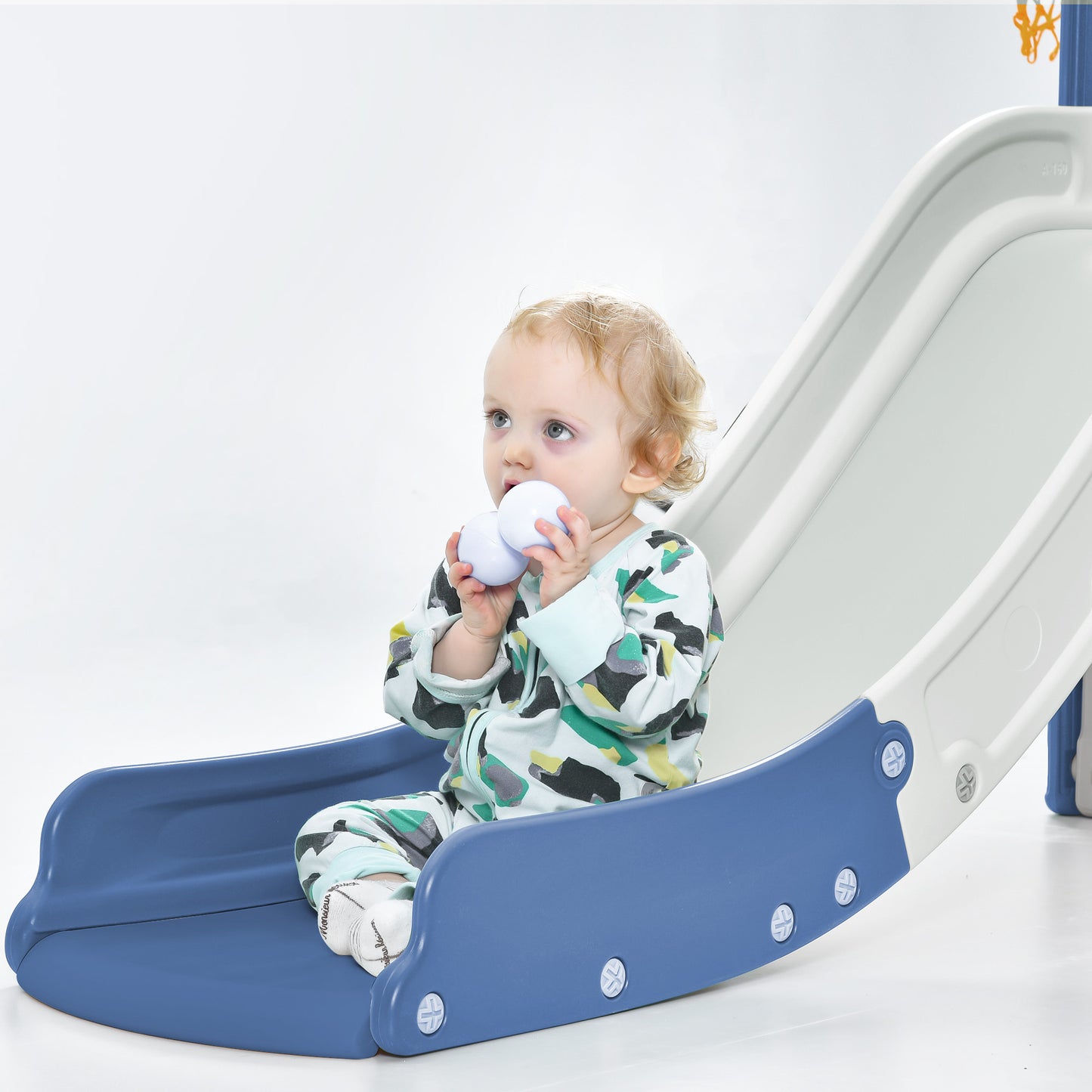 Kids Slide Playset Structure, Freestanding Castle Climber with Slide and Basketball Hoop, Toy Storage Organizer for Toddlers, Kids Climbers Playhouse for Indoor Outdoor Playground Activity