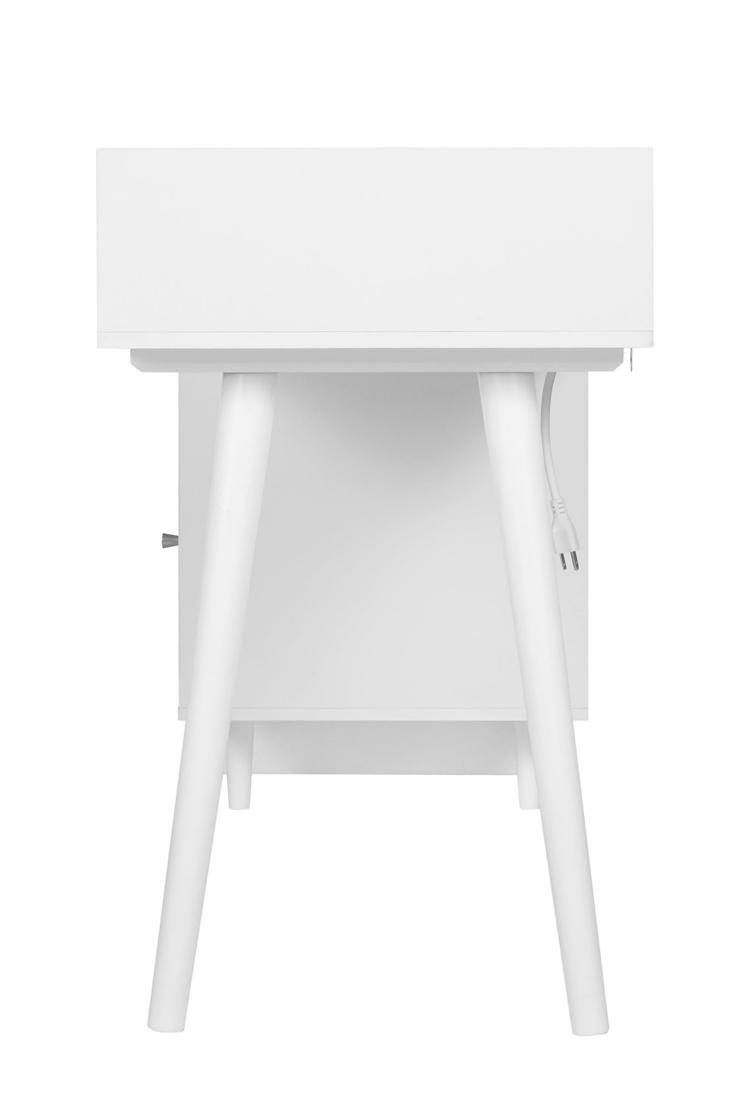 Makeup Vanity with Drawers | Mid-Century White Wood Dressing Table Desk | Rattan Door | Size Options