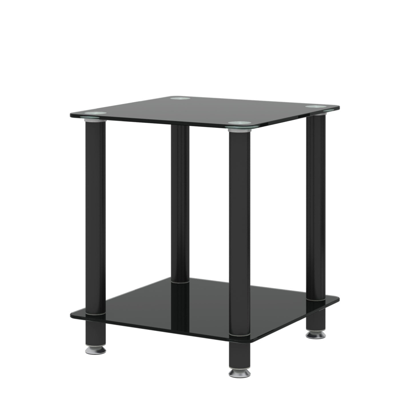2-Piece Black Side Table: 2-Tier Space End Table, Modern Night Stand with Storage Shelve