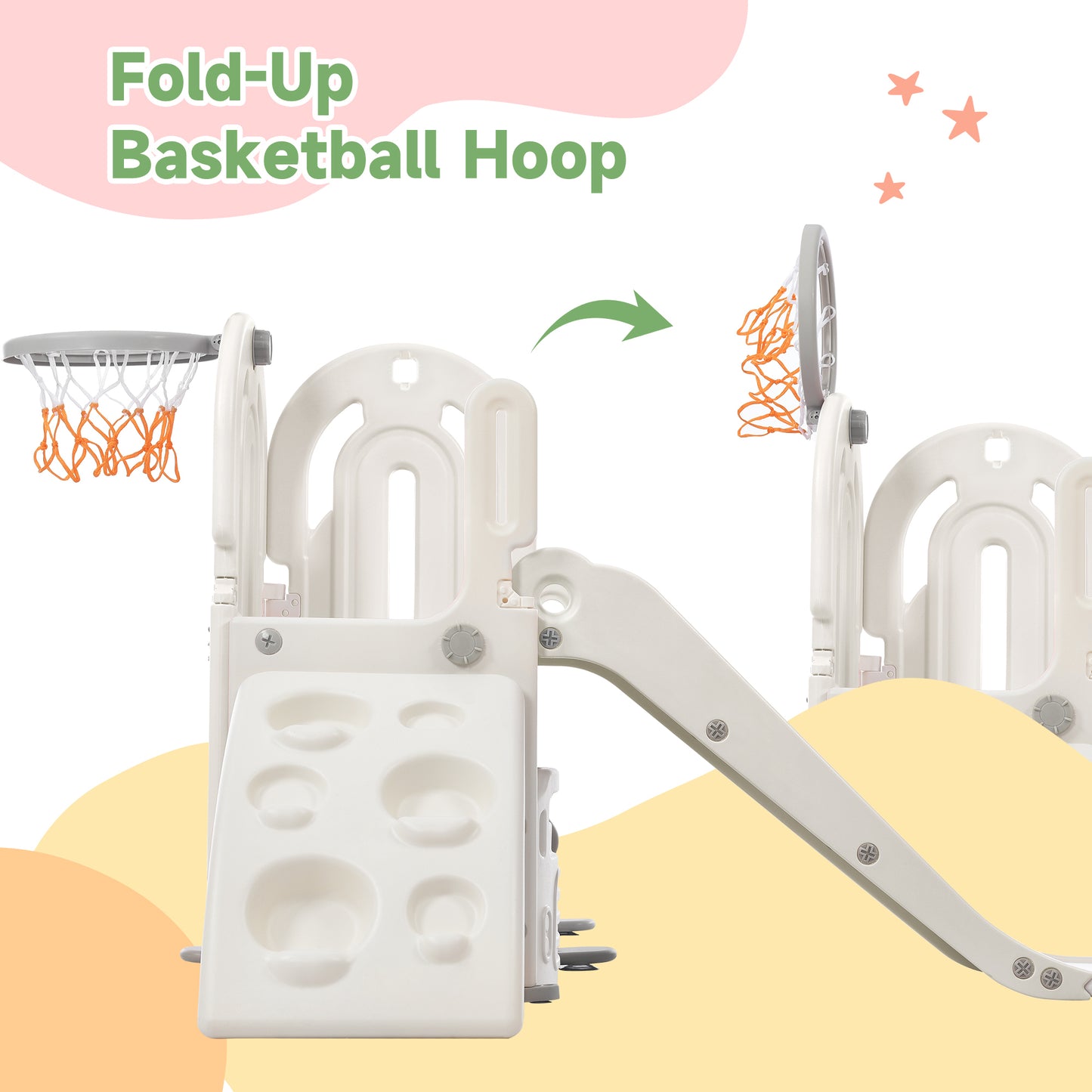 Toddler Climber and Slide Set 4 in 1: Playground Climber Freestanding Slide Playset with Basketball Hoop for Babies, Indoor & Outdoor Use