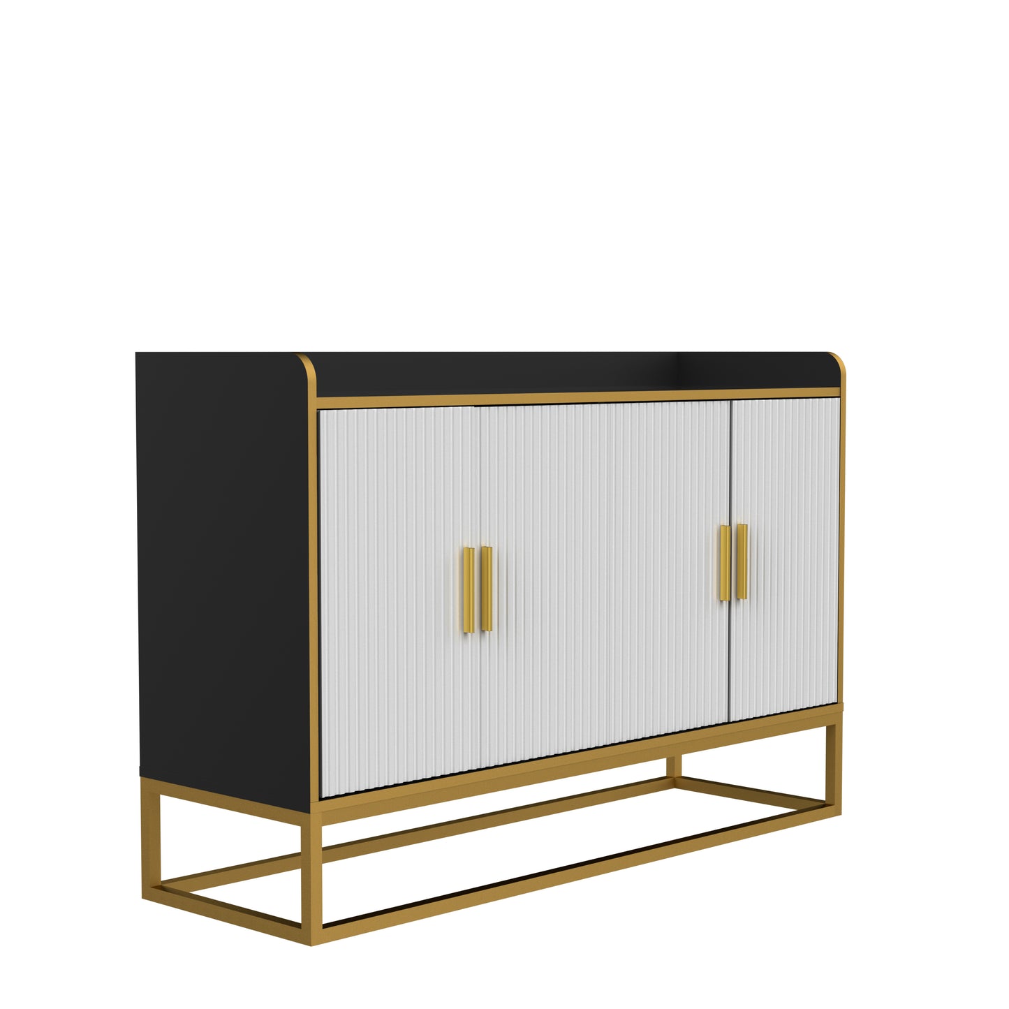 Modern Kitchen Buffet Storage Cabinet Cupboard - Gloss Finish - Ideal for Living Room & Kitchen - Black