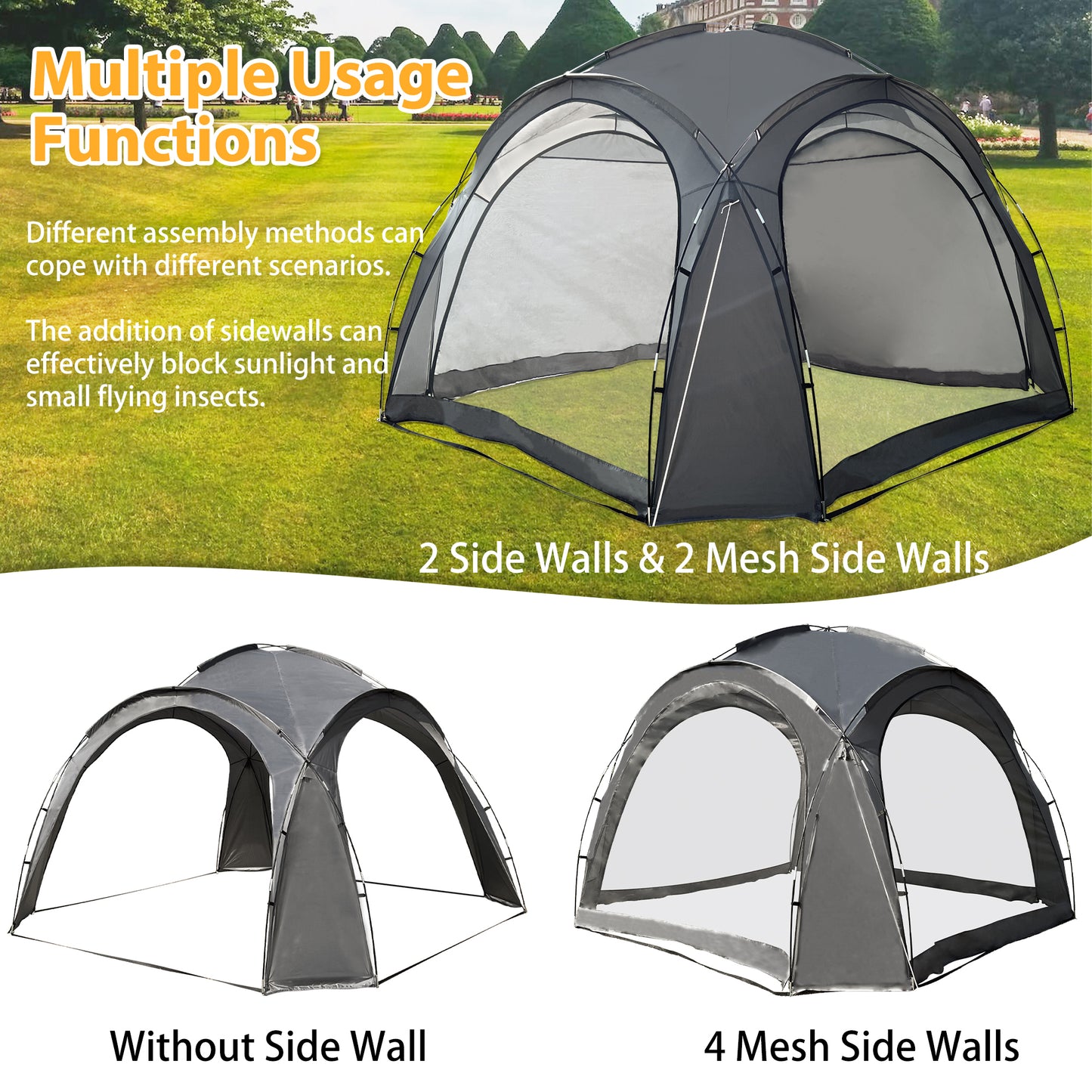 Easy Beach Tent: 12x12ft Pop Up Canopy, UPF50+ Sun Shelter with Side Wall, Ground Pegs, Stability Poles - Waterproof, Rainproof for Camping, Backyard Fun, Party, Picnics - Black