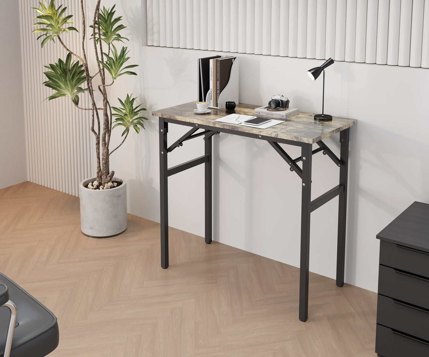 Folding Table Desk: Black, 47x24 Inches, Computer Workstation - No Installation Required