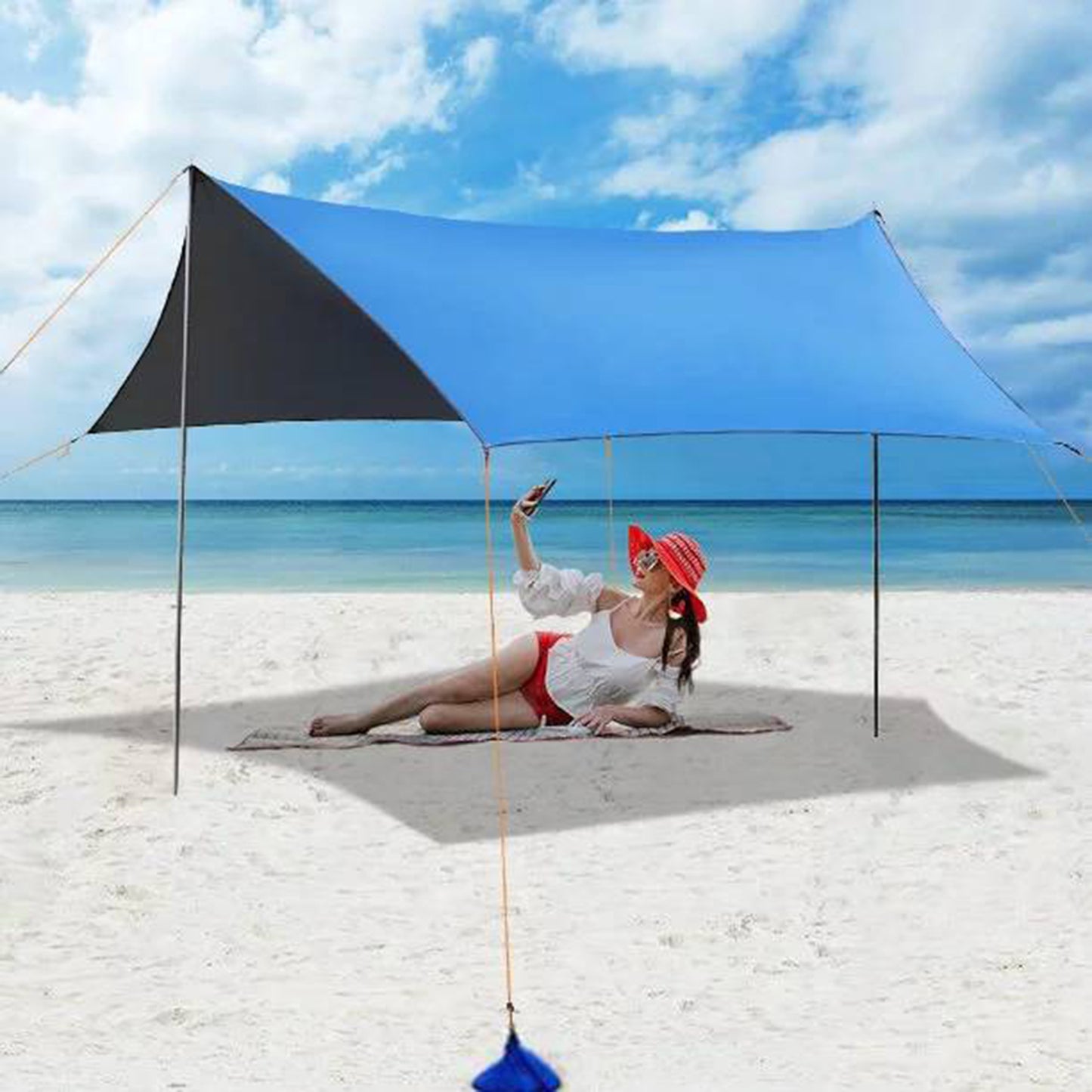 10'x10' Beach Tent Sun Shelter with Sandbags - Blue | Portable Outdoor Shade Canopy with 6 Sandbags for Added Stability