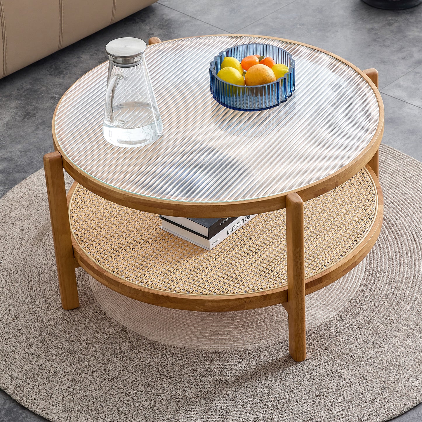 Modern Simple Circular Double-Layer Solid Wood Tea Table: Rattan Woven Side Table for Living, Dining, and Bedroom - Small Round Table (Color & Size Options)