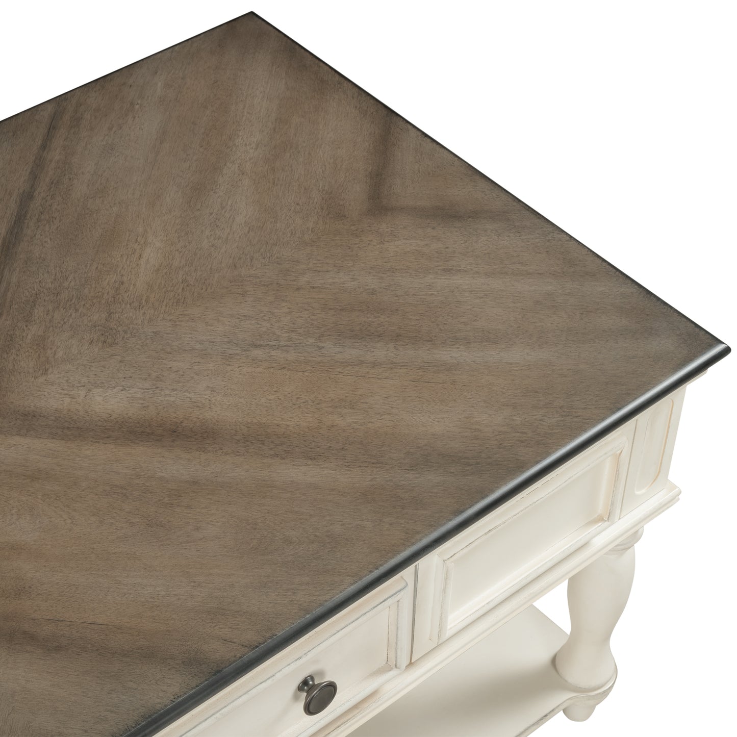 ON-TREND Two-tone Retro Cocktail Table: Easy Assembly, Movable with Caster Wheels for Livingroom (Antique Gray)