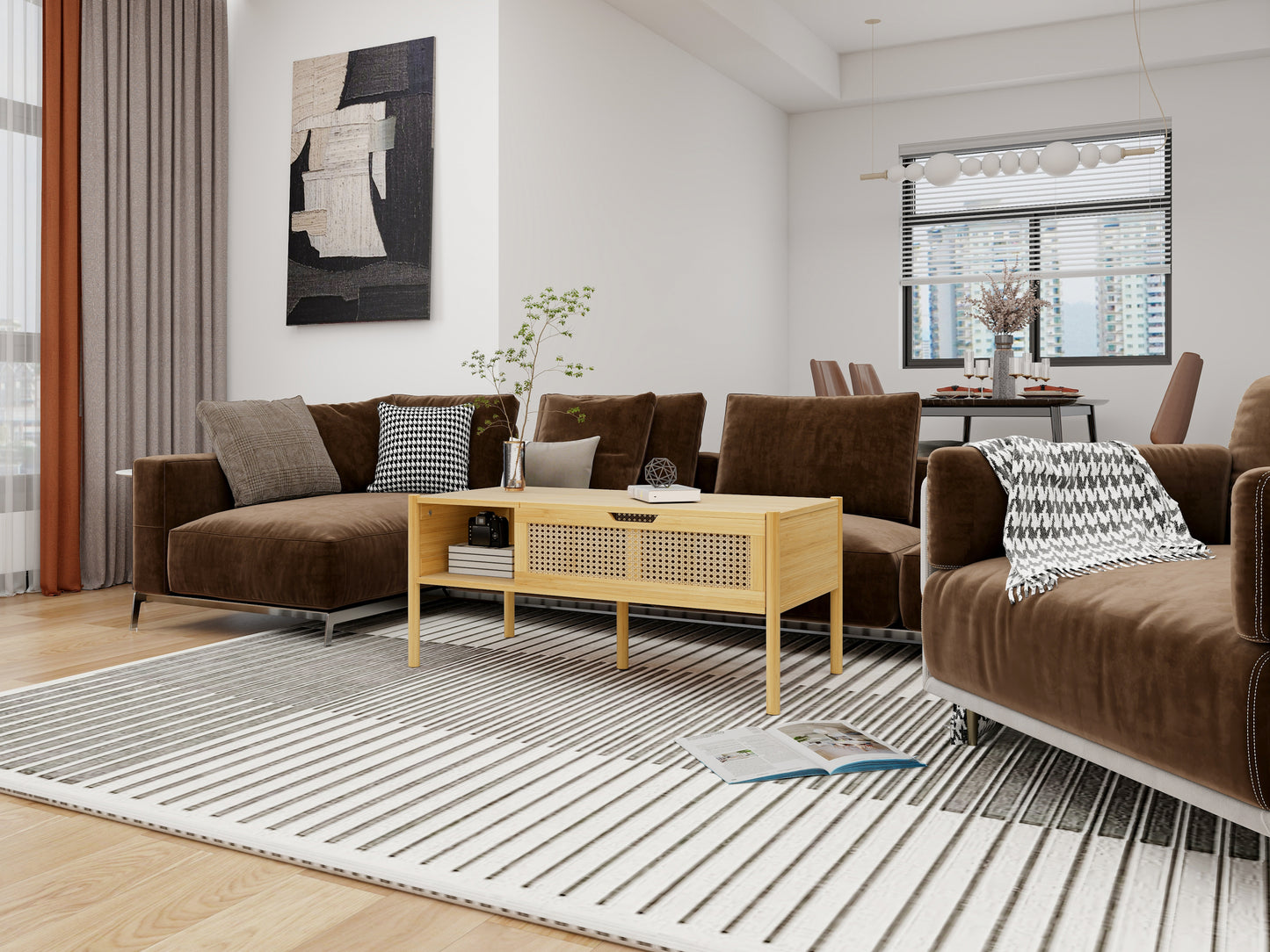 Coffee Table, Top Lifting, Natural Bamboo and Rattan - Ideal for Living Room Décor with Elegant Design, Durable Construction, and Convenient Storage Space - Available in Multiple Sizes and Earthy Tones