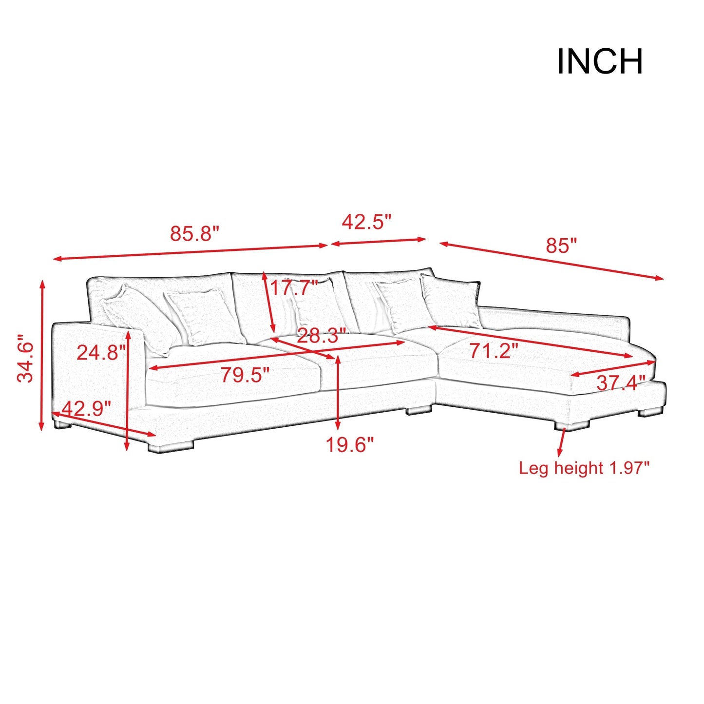 Soft and Comfortable Dark Grey Fabric Sectional Sofa - Right Hand Facing, Perfect for Cozy Living Spaces, Extra Plush Cushions for Ultimate Comfort, Stylish and Versatile Design, Ideal Size for Any Room