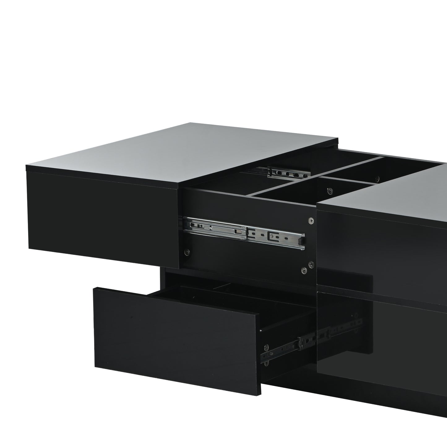 ON-TREND Extendable Coffee Table with 4 Drawers, Hidden Storage, UV High-gloss Center Table, Sliding Top, 35.4"x23.6", Black
