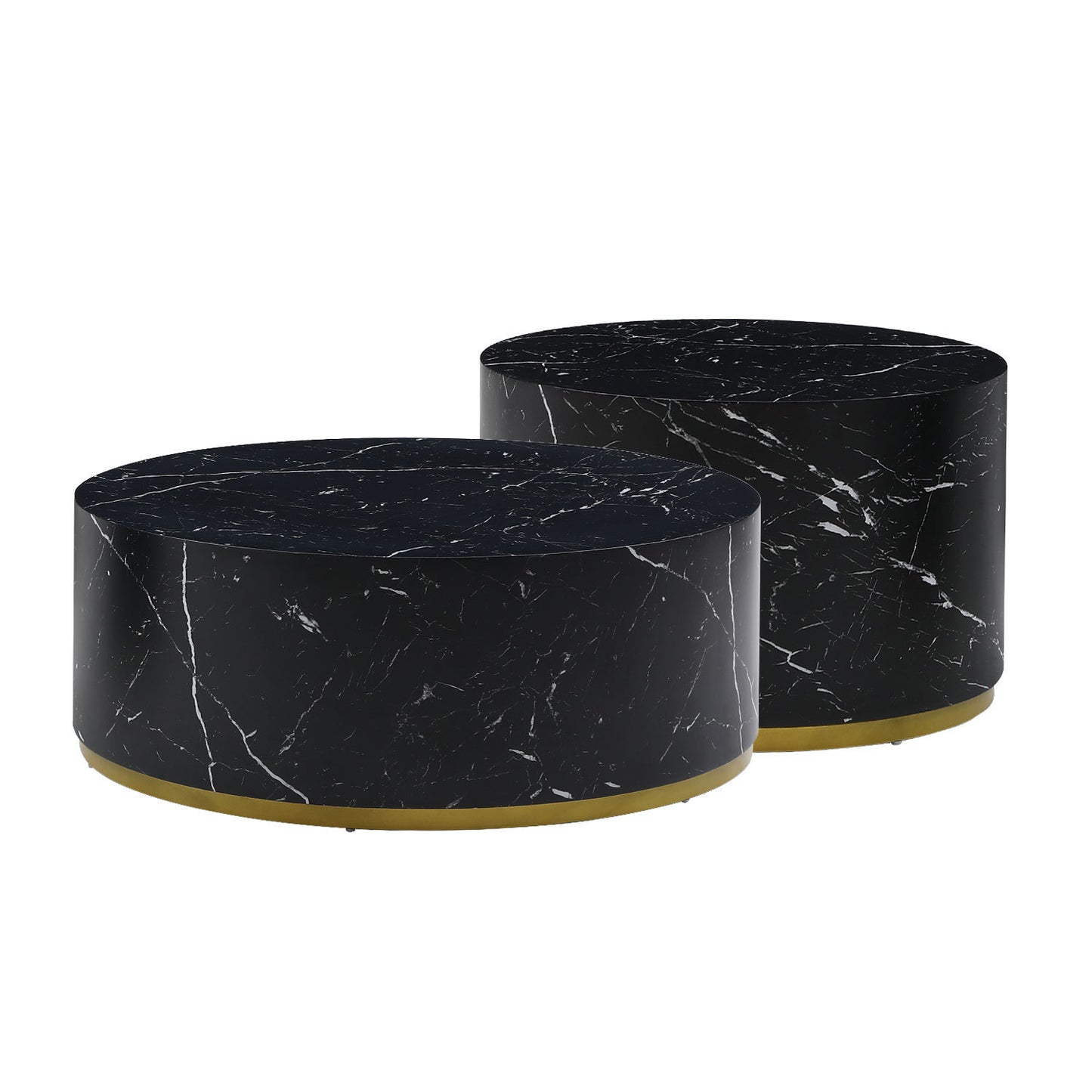 Modern Faux Marble Coffee Tables: 35.43inch Accent Tea Tables with Gold Metal Base in Black Color
