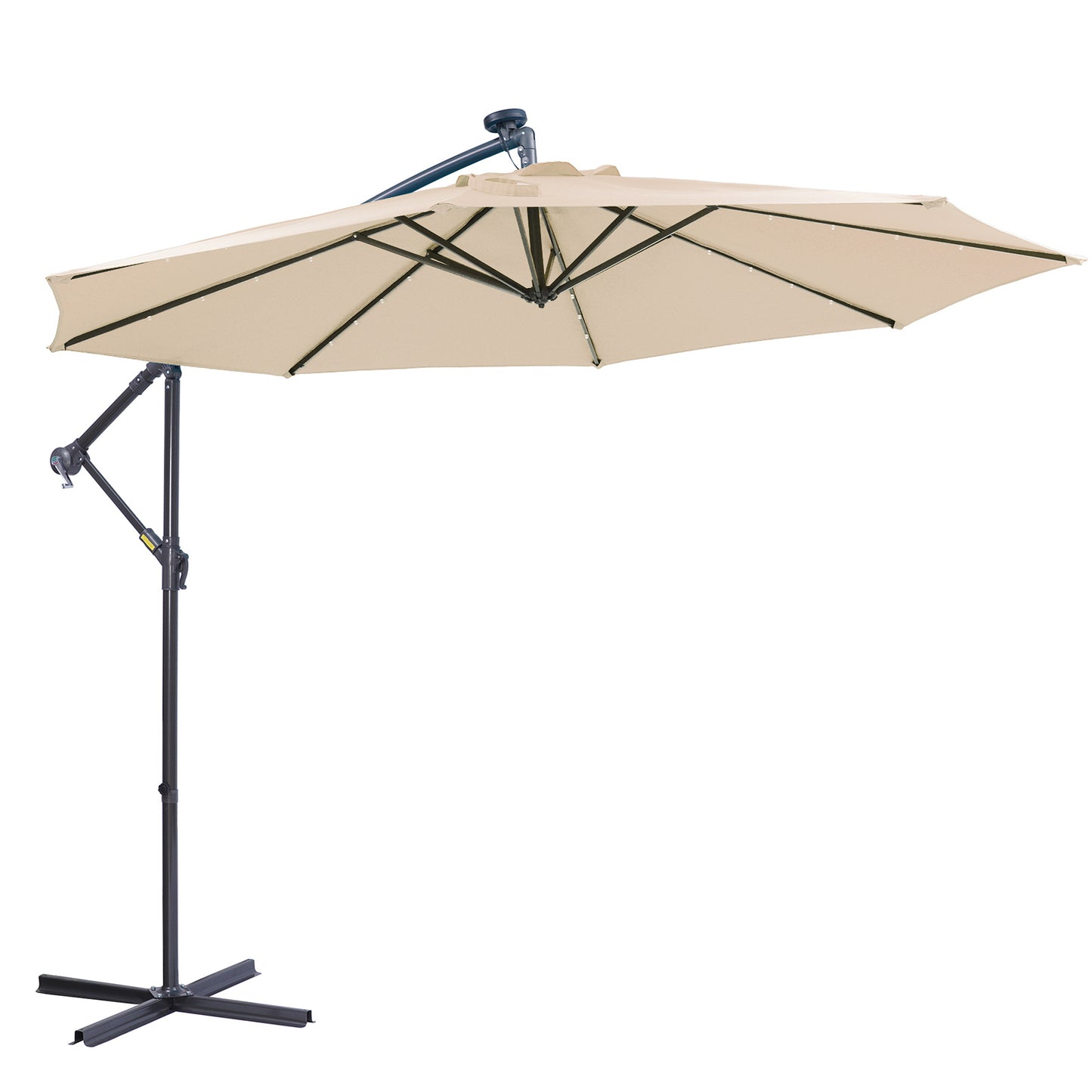 10 FT Solar LED Patio Outdoor Umbrella with 24 Lights - Tan, Easy Open Adjustment