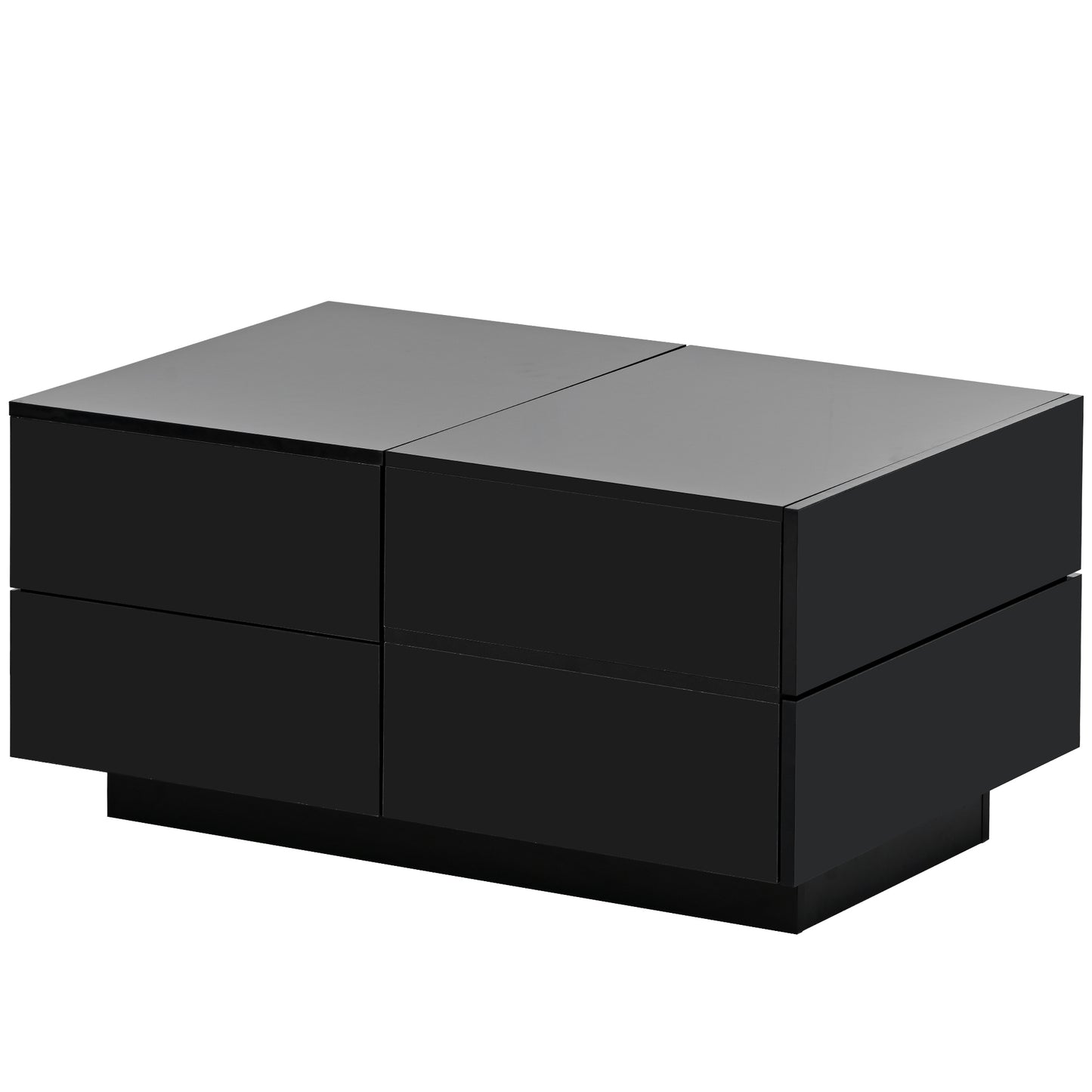 ON-TREND Extendable Coffee Table with 4 Drawers, Hidden Storage, UV High-gloss Center Table, Sliding Top, 35.4"x23.6", Black