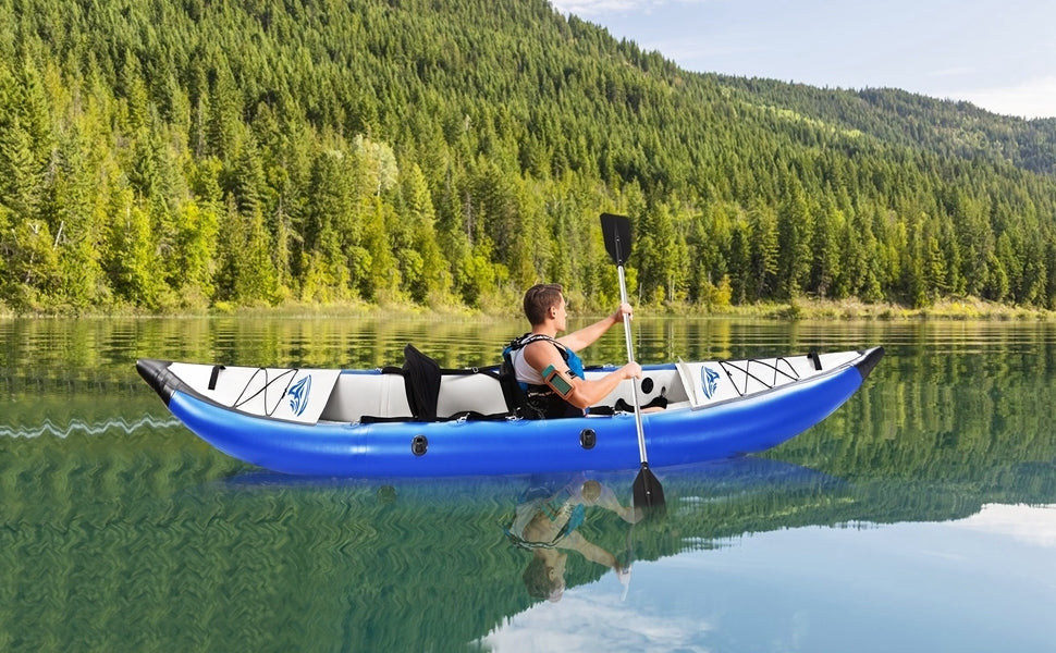 Inflatable Kayak Set: Portable Recreational Touring Kayak with Paddle & Air Pump - Foldable Fishing Touring Kayaks for Tandem 2 Person Adventure