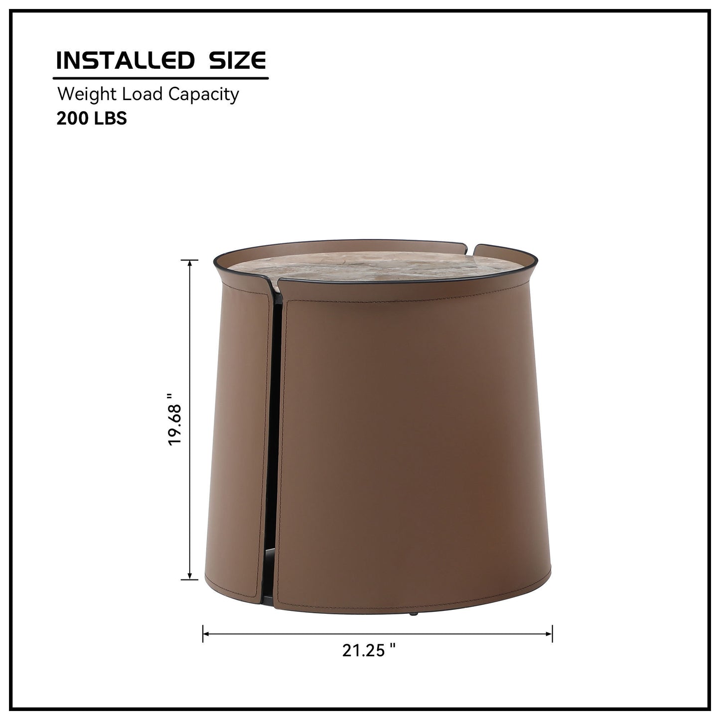 Luxe Saddle Leather Coffee Table with Brown Marble Top - Iron Art Side Table for Elegant Décor