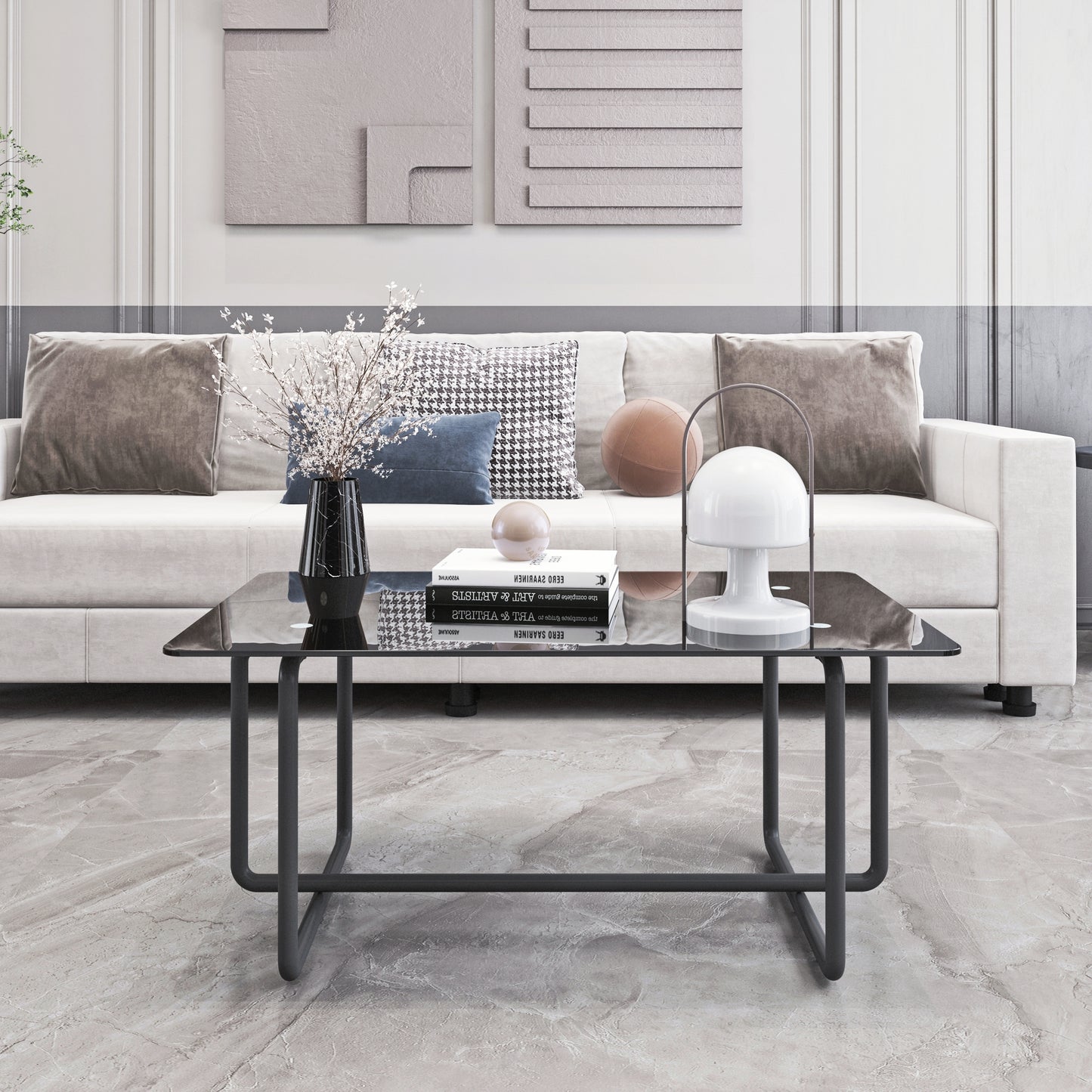 Modern Tempered Glass Tea Table Coffee Table - Table for Living Room, Black - Stylish and Functional - Ideal for Small Spaces - Elegant Design - Sturdy Construction - Tempered Glass Top - Sleek Black Finish - Compact Size