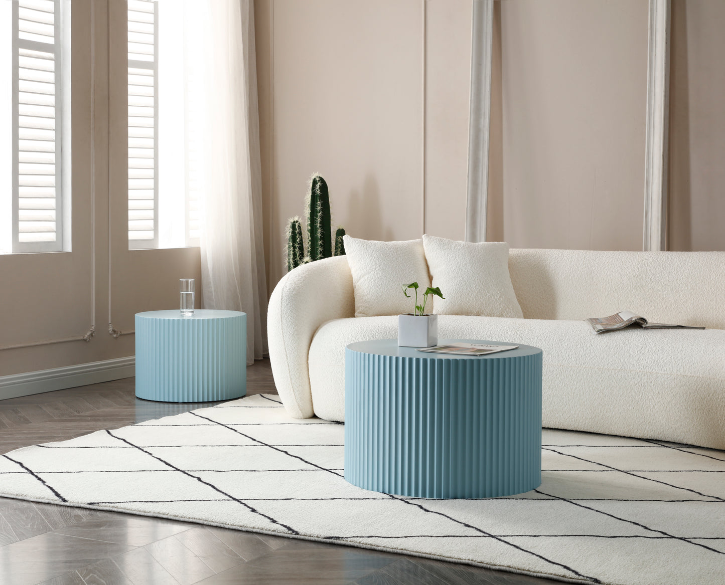 MDF Nesting Table Set of 2, Handcrafted Round Coffee Table for Living Room/Leisure Area, Blue – Stylish Multi-Functional Furniture for Modern Homes