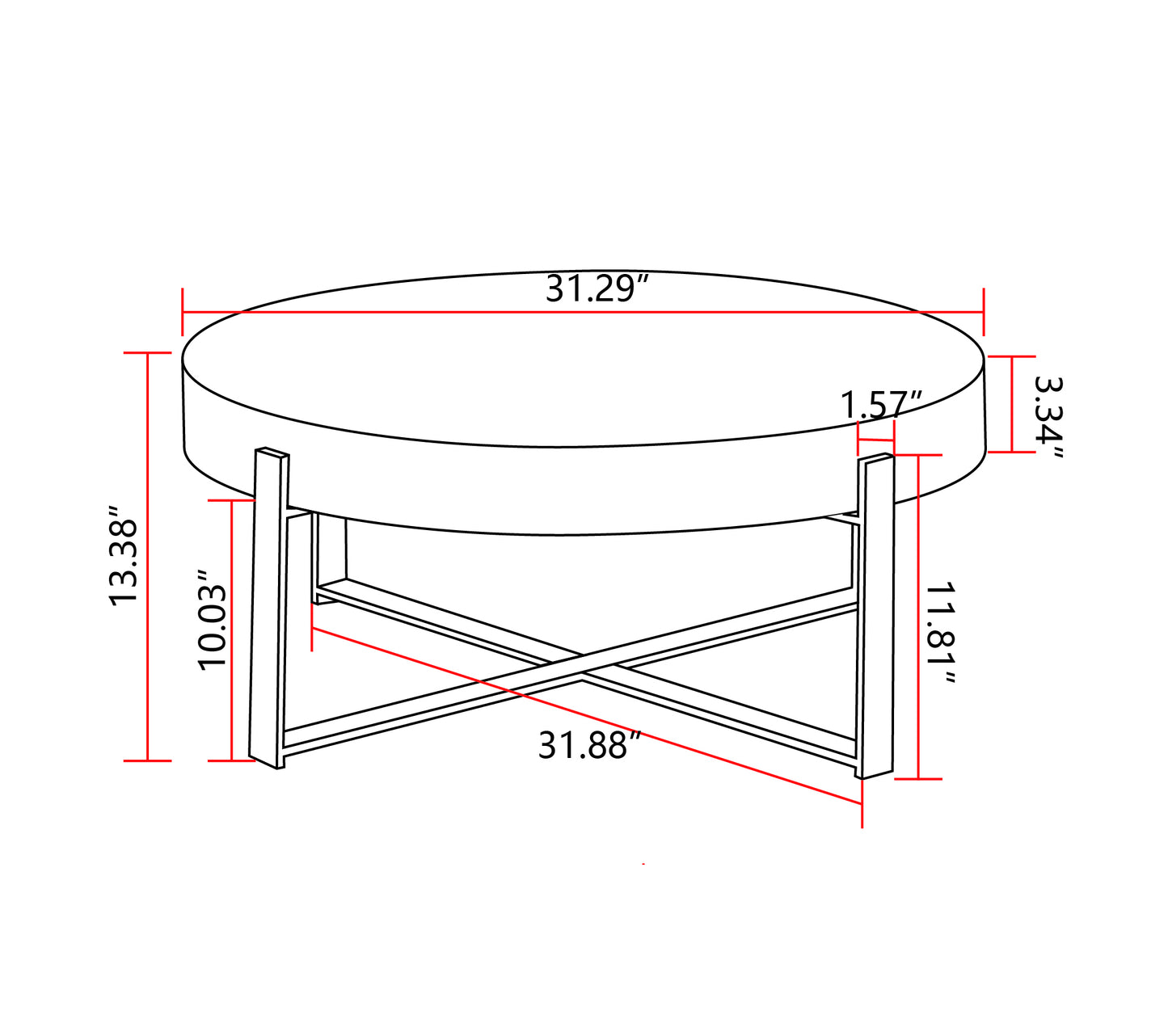 31.29" Modern Retro Splicing Round Coffee Table - Fir Wood Top, Cross Legs Metal Base - Stylish and Functional Furniture for Your Living Room Décor